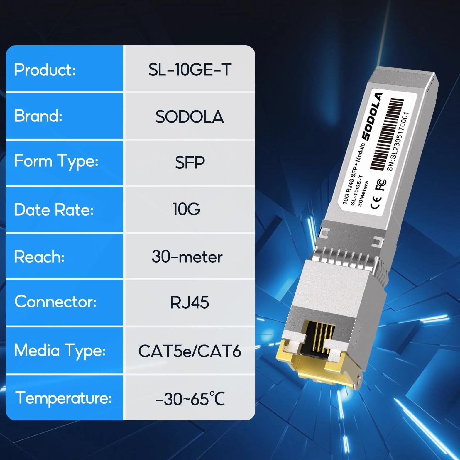 Sodola Módulo SFP+ 10GBase-T RJ45 Transceptor de Cobre 10G SFP a RJ45, Compatible con Ubiquiti, TP-Link, Mikrotik