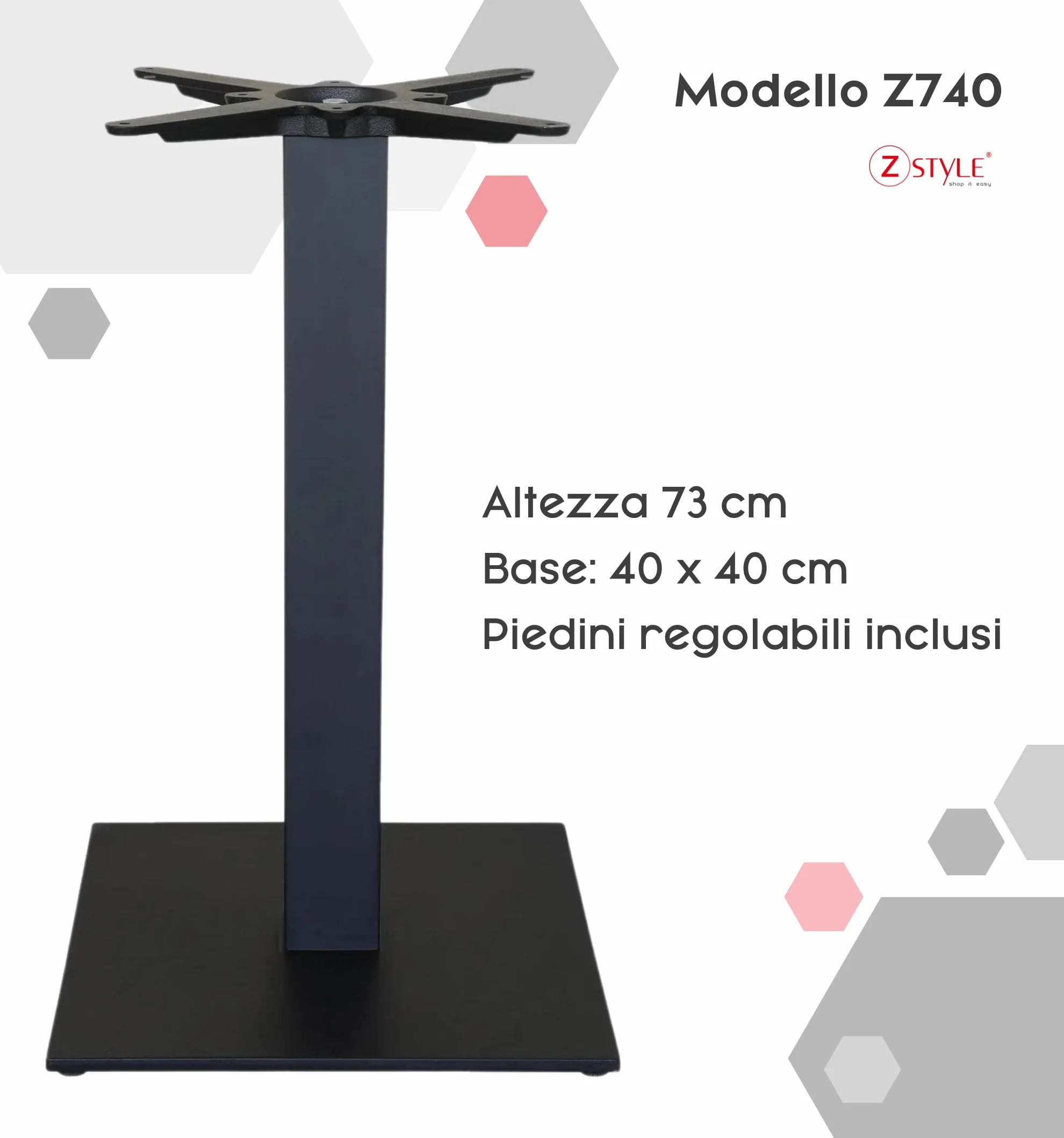 Base de Mesa ZStyle – Pie Central – Metal – Para Catering Bar Restaurantes Bistrot – Cuadrada – Interior/Exterior (Z740: L 40 x P 40 x H 73 cm)