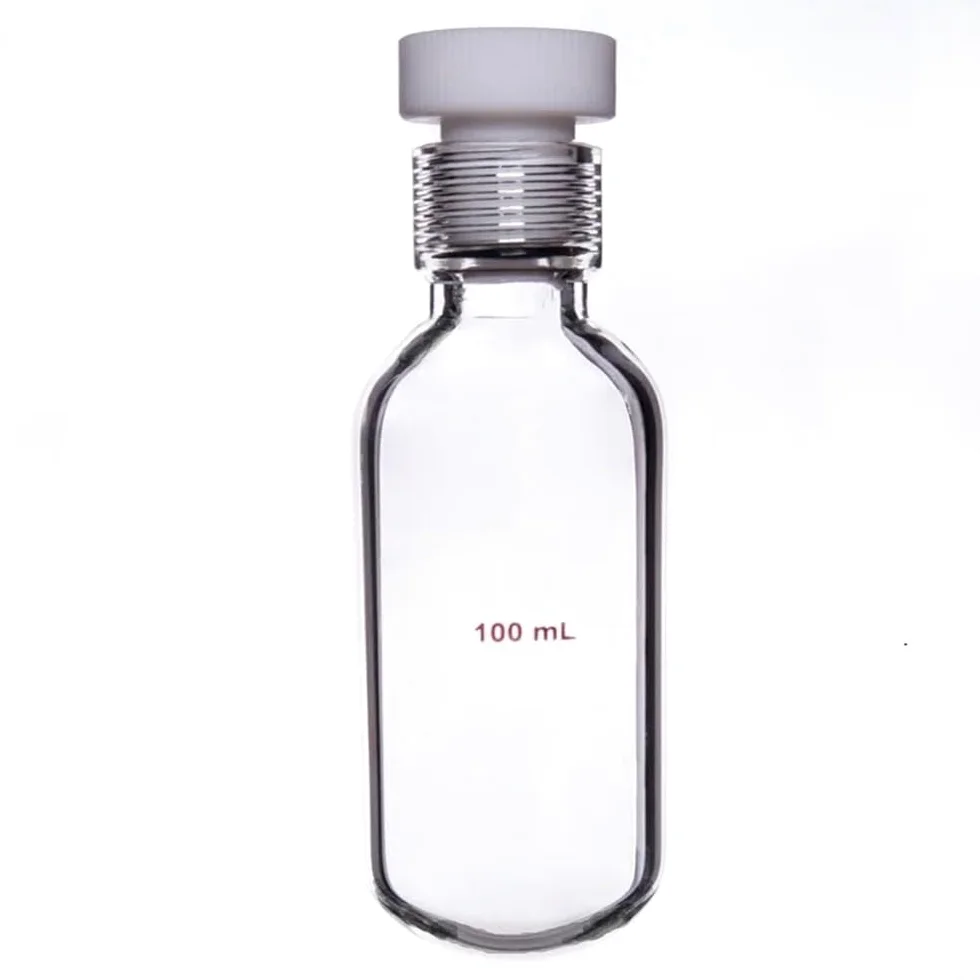 Cristalería de Laboratorio Recipiente a presión de pared gruesa con tapón de rosca interna de PTFE de pared gruesa P16(120mL-P160006)