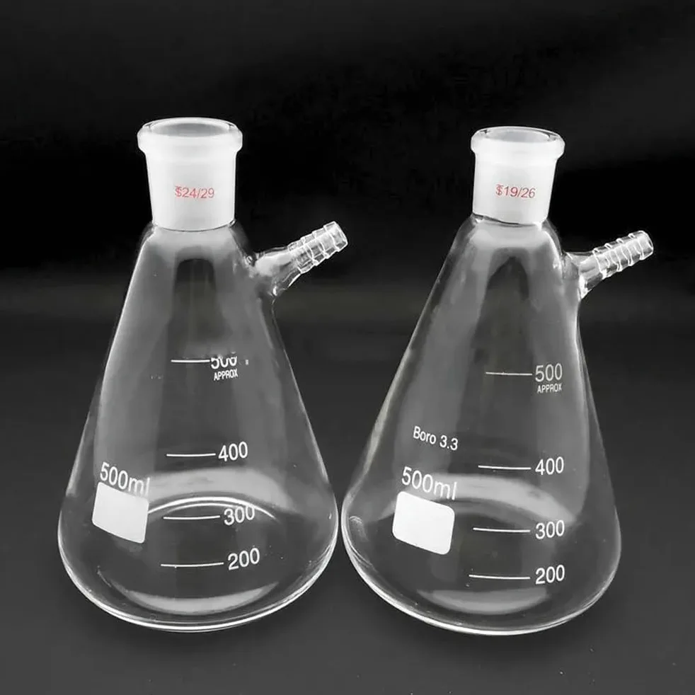 Cristalería de Laboratorio Matraz cónico de vidrio con succión, de boca esmerilada, de 250 ml a 2000 ml, 1 unidad.(2000ml caliber 24mm)