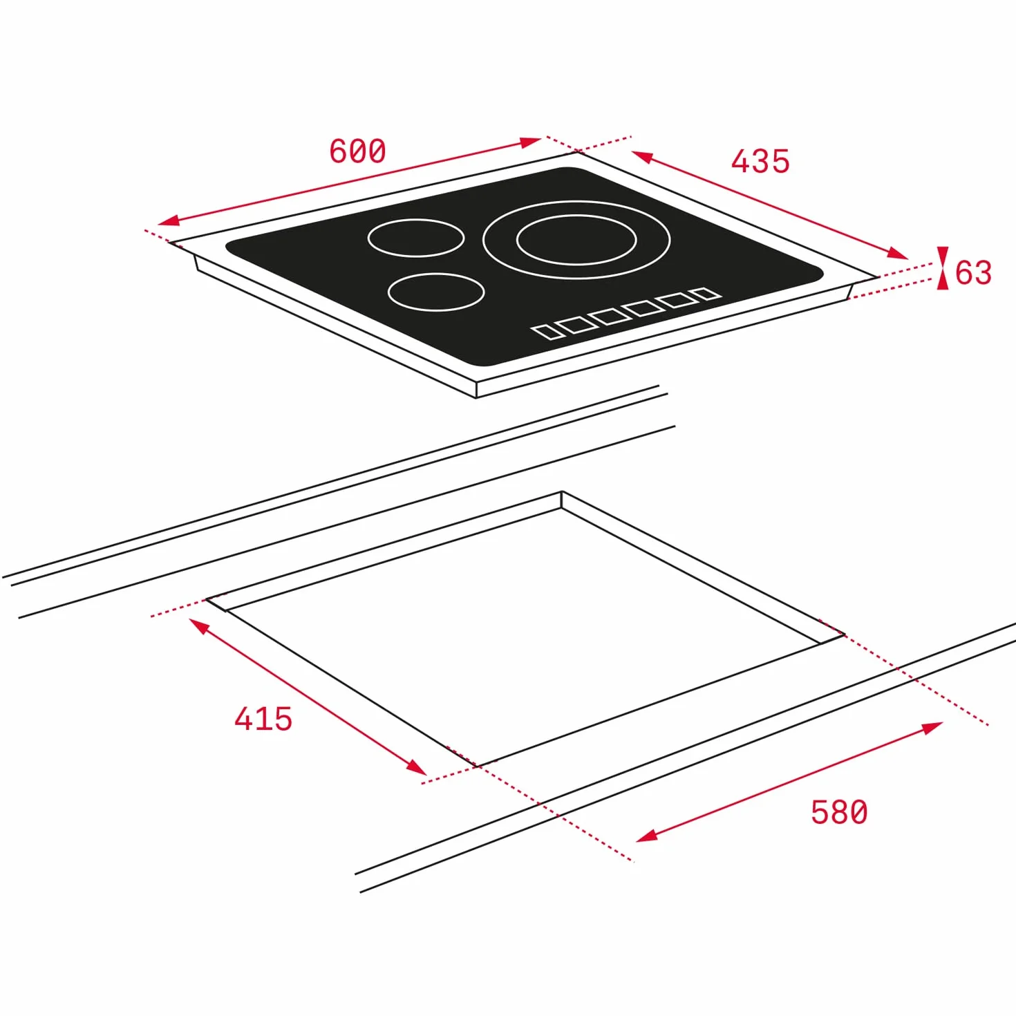 TEKA Placa Vitrocerámica 60 cm 3 Zonas Touch Control TR PRO 5300