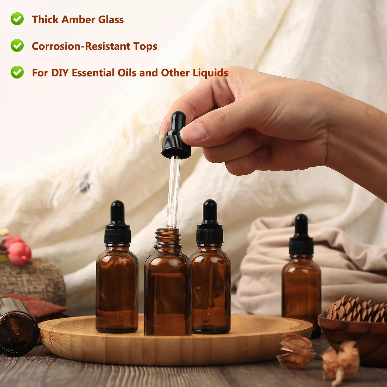 Goteros Cuentagotas Ambar Frasco Cristal 30ml Botellas Vidrio para Aceites Esenciales Perfumes
