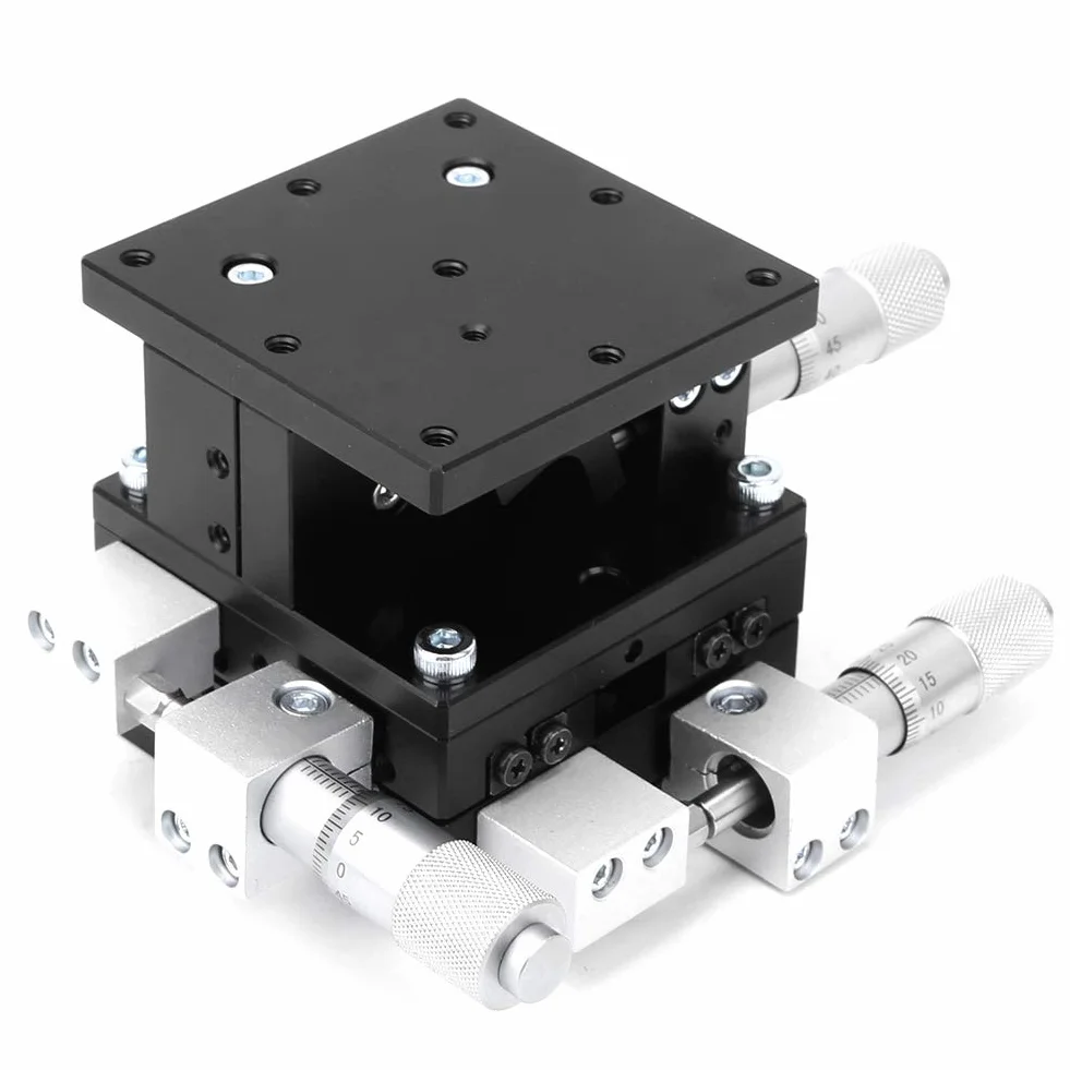 LD60-LM XYZ Plataforma de Recorte de Escenario Lineal de 3 Ejes, 60 x 60 mm Plataforma de Ajuste de Cojinete de Ajuste de Plataforma Lineal Manual Mesa deslizante