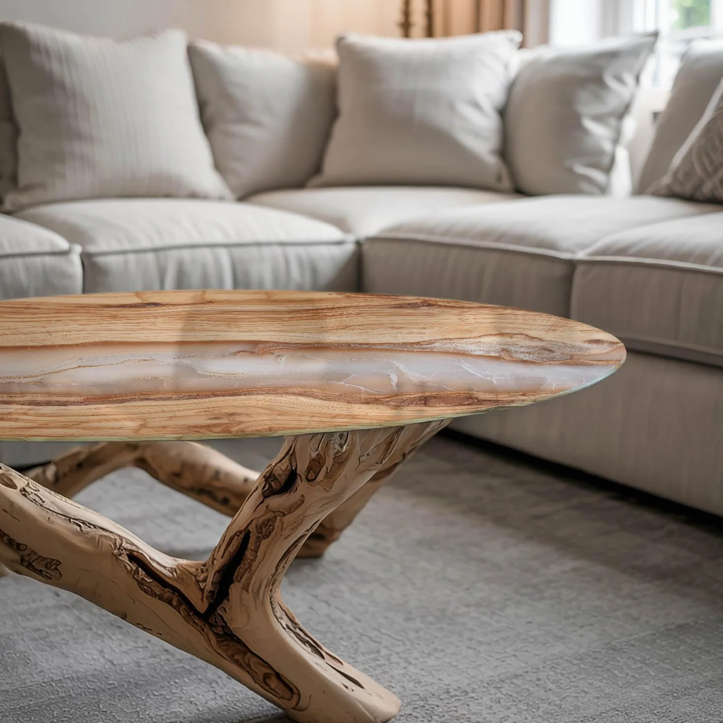 Tablero De Cristal Redondo para Mesa Ø 80 cm | Placa De Seguridad | Topes Antideslizantes | Instalación Rápida | Bordes Pulidos | para Salón y Comedor | Diseño Moderno - Madera Natural con Resina