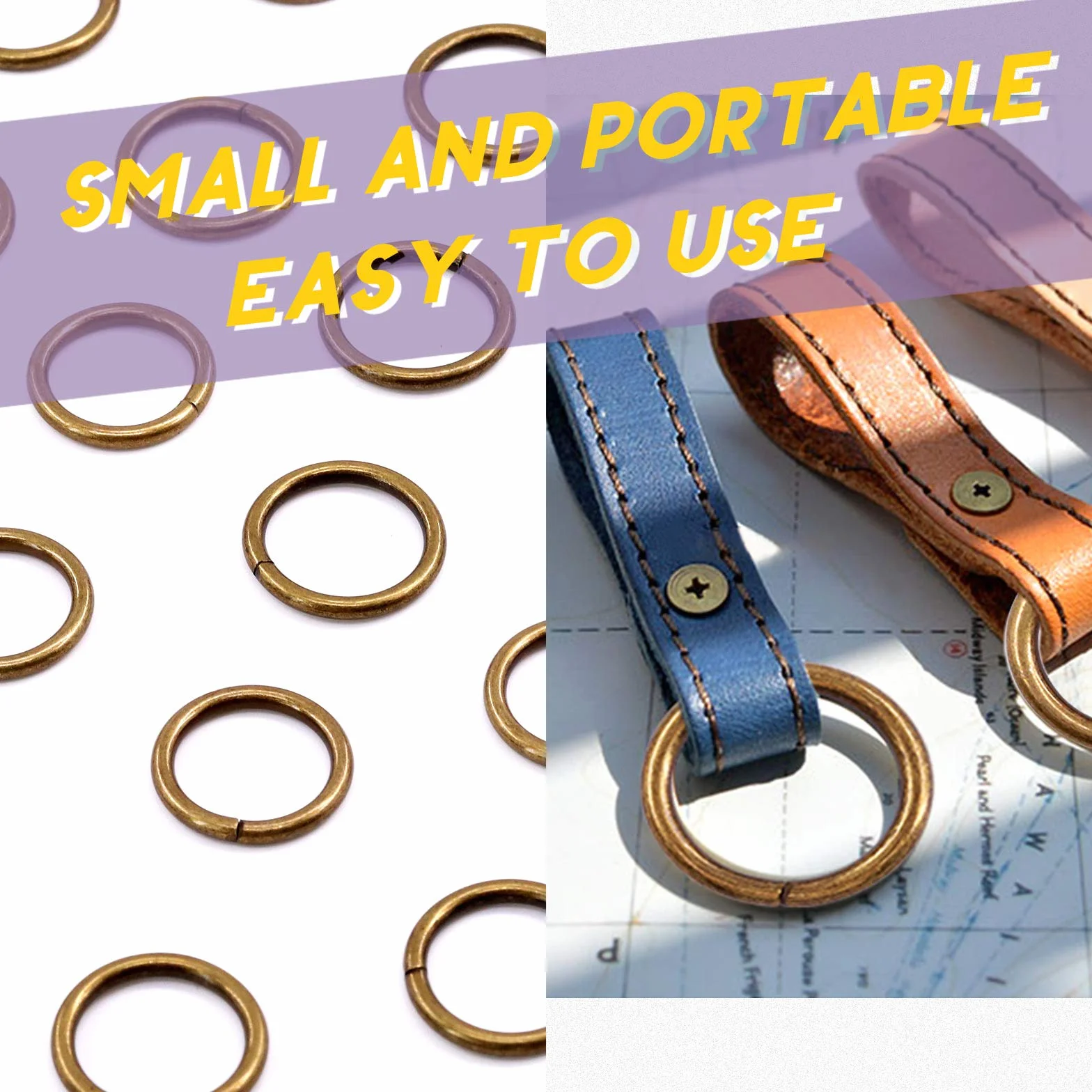 Swpeet 60 anillos de metal 3/4 pulgadas 20 mm bronce multiusos para bolsas de hardware, cinturones y correas para perros