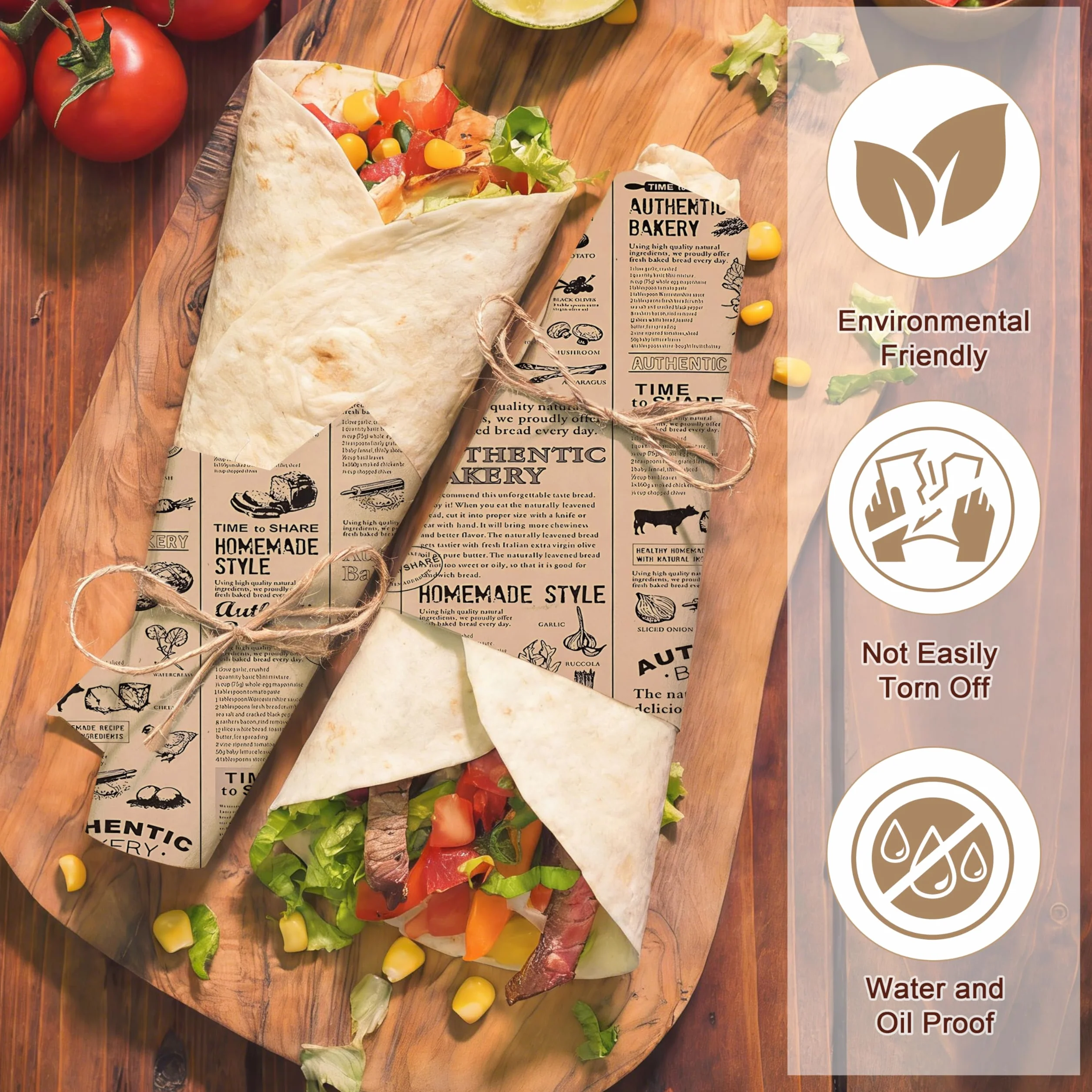 Papel Encerado Impreso para Alimentos 28 × 38cm Forros de Cesta a Prueba de Grasa Antigrasa