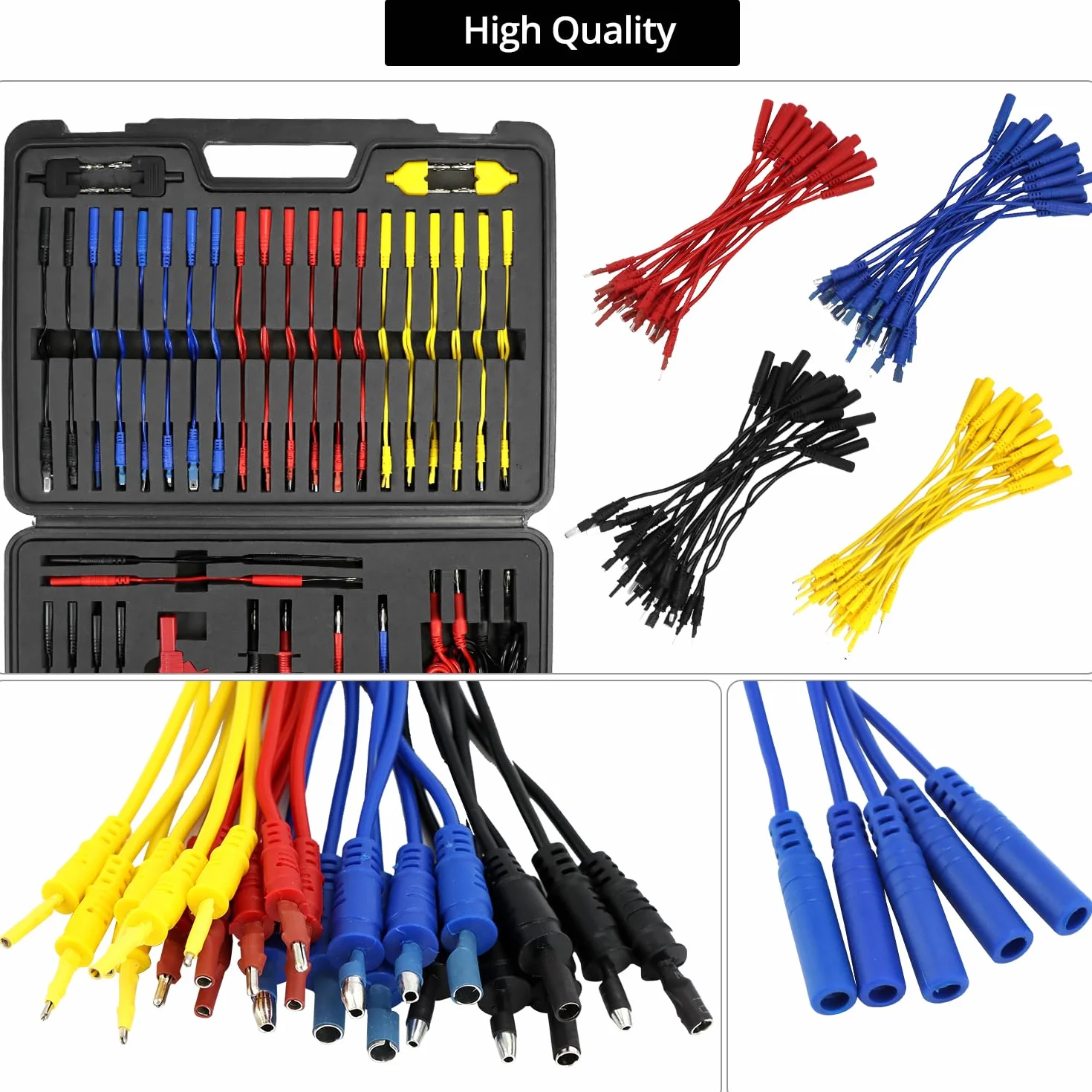 QWORK® 92 Piezas Multímetro Cables de Prueba Kit, Multifuncional Conjunto de Diagnóstico de Circuito Automotriz con Pinzas de Cocodrilo, Sondas, Terminales de Conexión