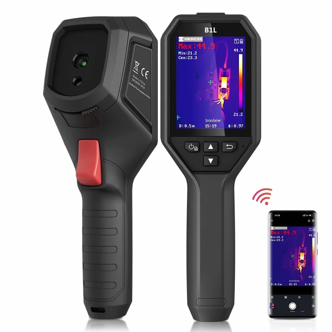 HIKMICRO B1L Cámara termográfica de resolución IR de 160 x 120 con WiFi, 25 Hz, pantalla LCD de 3,2", cámara termográfica infrarroja portátil de 19.200 píxeles con alarma de alta temperatura