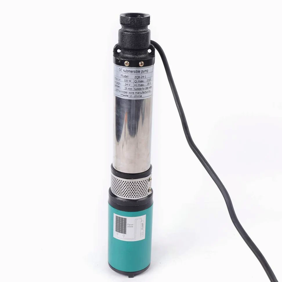 Bomba solar para pozos profundos, de acero inoxidable, sumergible, CC, 24 V, 320 W, bomba sumergible solar hasta 25 m, 5 m³/h