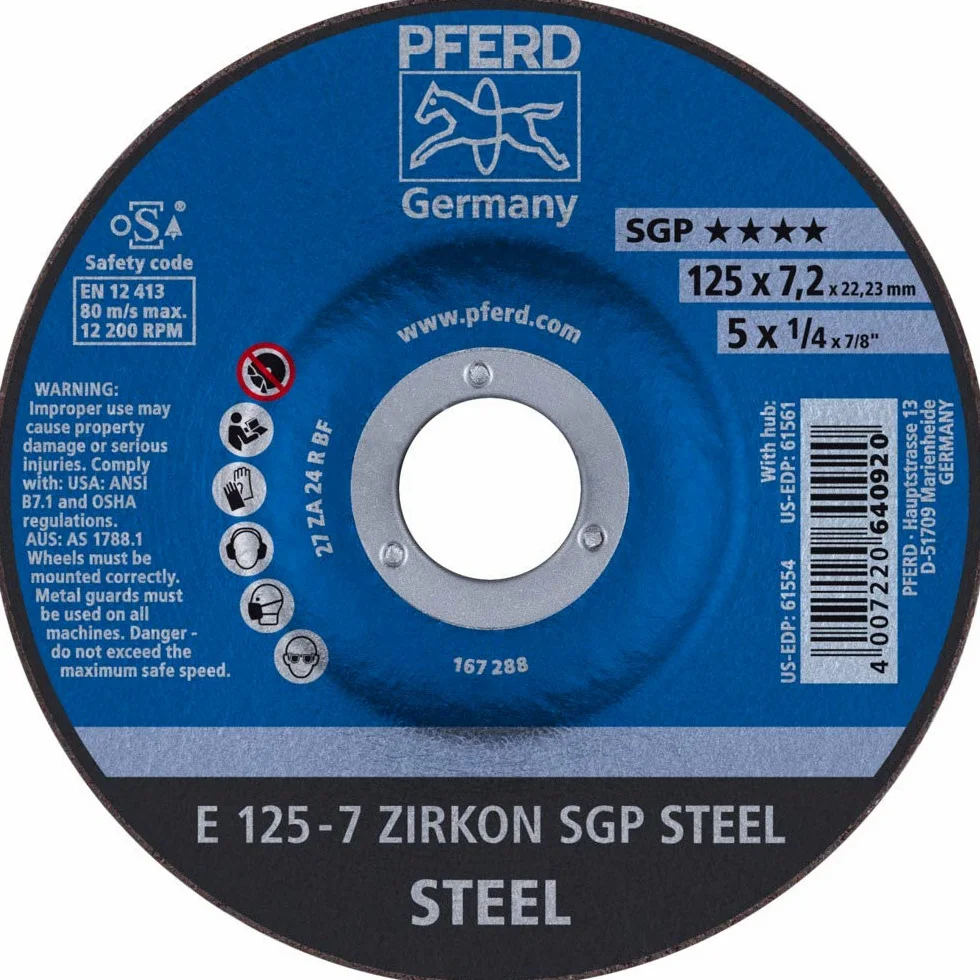 10 discos de desbaste Pferd E 125-7 de acero Zirkon SGP.