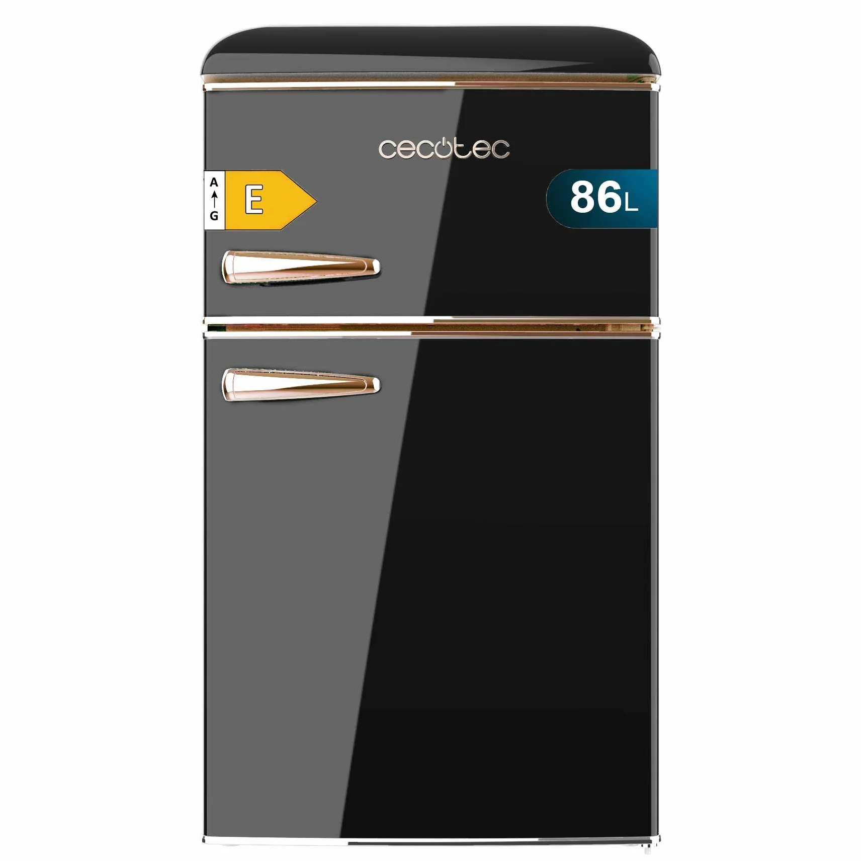 Cecotec Frigorífico 2 Puertas Retro 86L Bolero CoolMarket 2D Origin 86 Black, Clase Energética E, Icebox, Luz Interior, Tirador Cromado