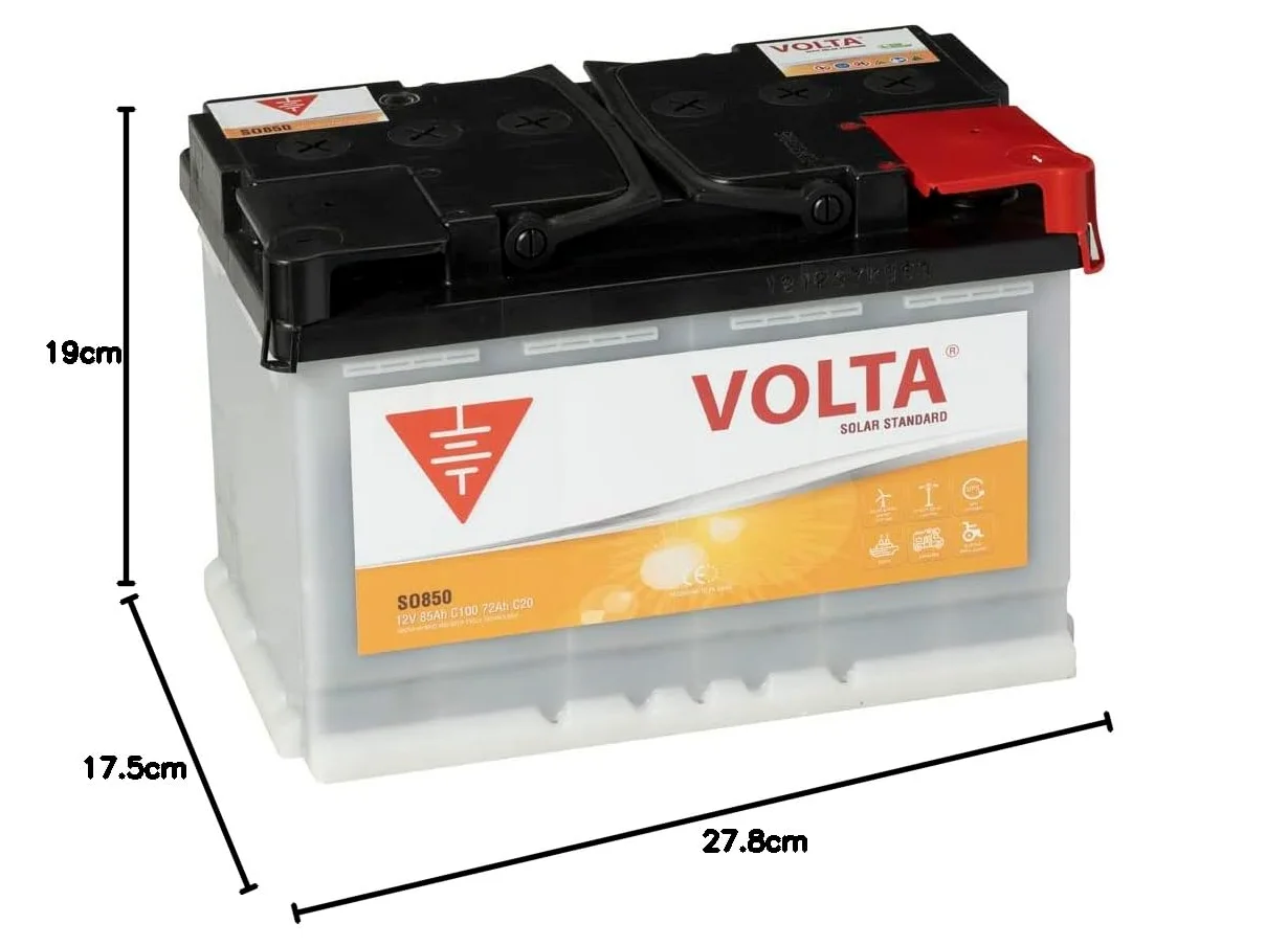 Bateria Solar 85Ah C100 Volta SO850D - Borne +Dcha - Medidas Largo 278 x Ancho 175 x Alto 190 mm con 2 años de Garantía - Fabricación Europea.