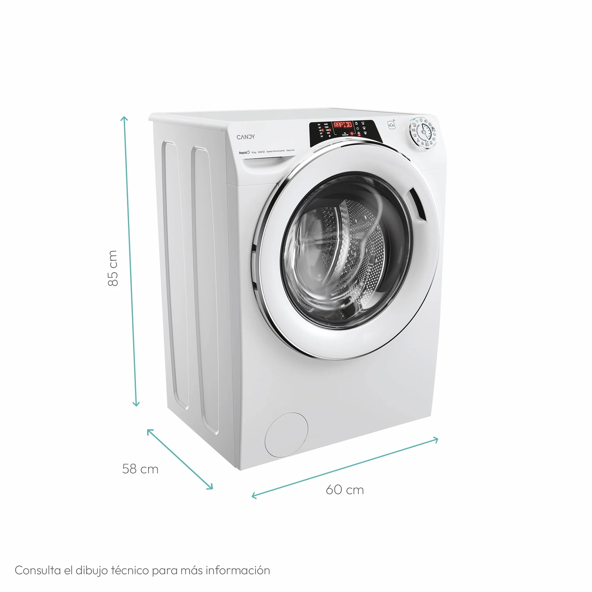 Candy RapidO Lavadora 10 kg 1600 RPM Motor Inverter Speed Drive Wi-Fi Blanco