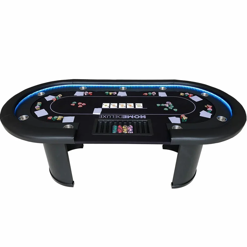 Mesa de póquer Home Deluxe Full House con iluminación LED y soporte para bebidas, 215 x 106 x 78 cm