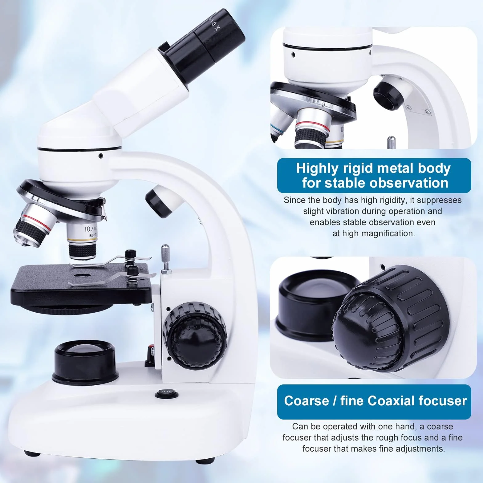 Microscopio Binocular para Niños y Adultos - Juego de Microscopio Junior 40x-1000x - Iluminación LED para luz Transmitida y Reflejada