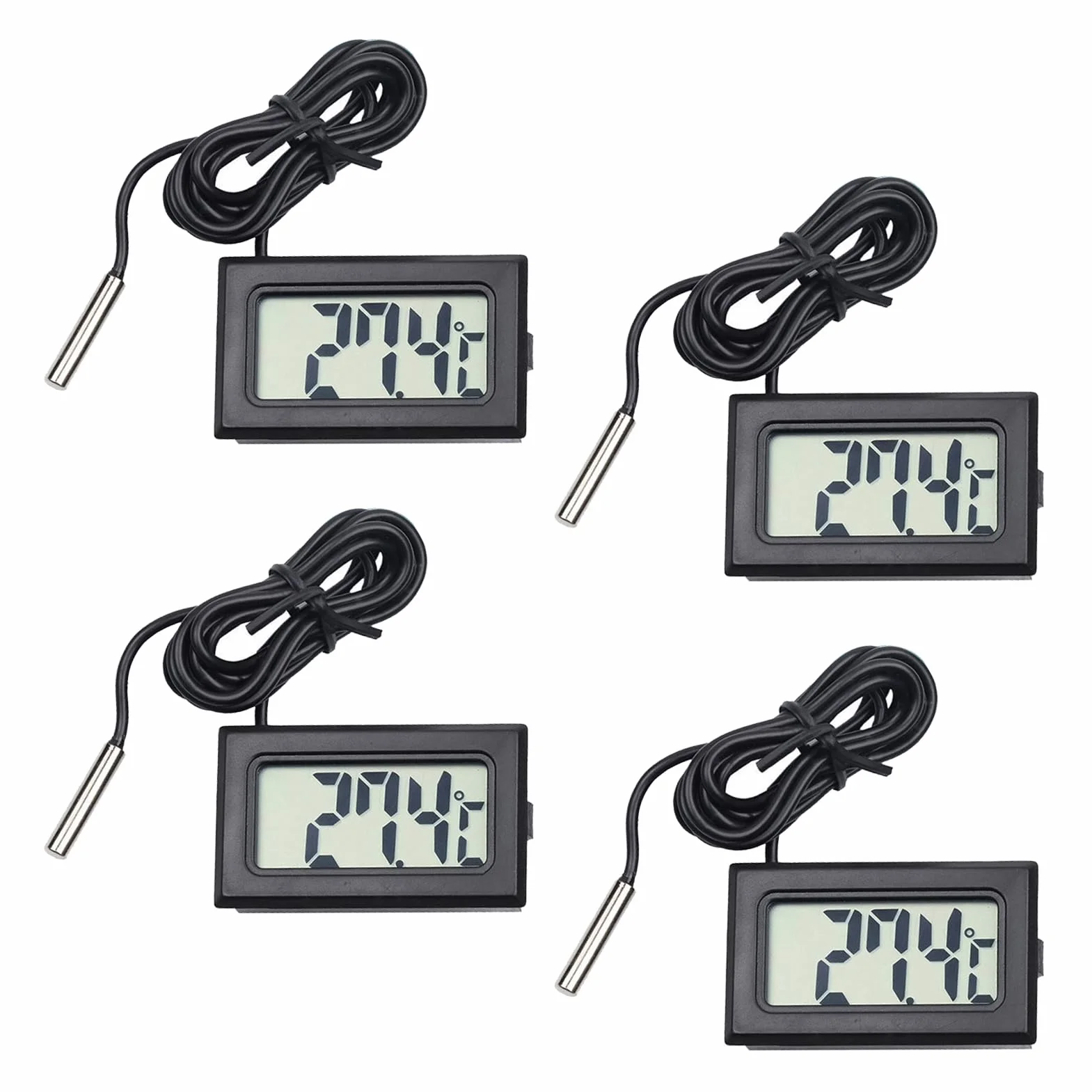 Termómetro Digital Mini con Sonda Externa Impermeable, 4 Piezas para Acuario, Refrigerador y Congelador