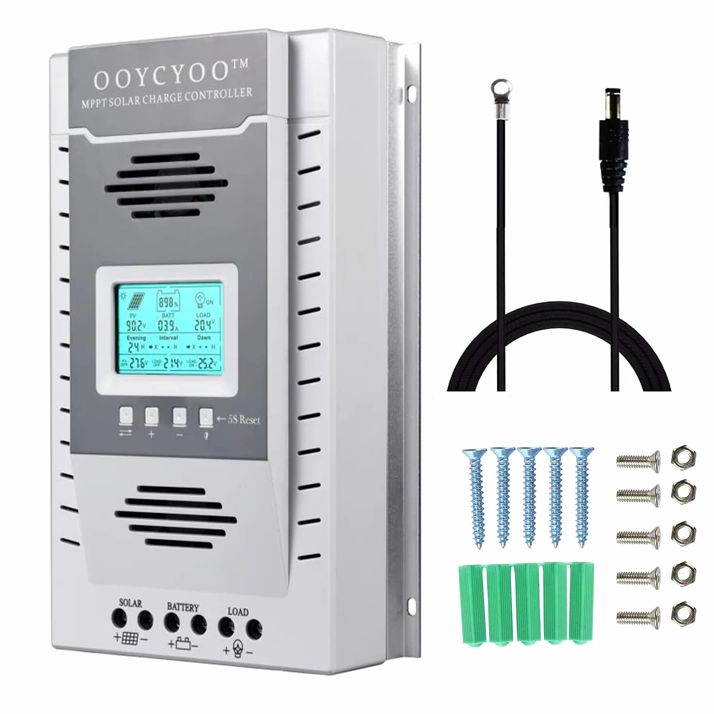 MPPT 100A Controlador de Carga Solar 12V 24V Automático, MPPT 100A Regulador de Carga Solar con LCD Pantalla puertos USB, Entrada FV máxima 100 V,Apto muchos plomo ácido y litio Baterías