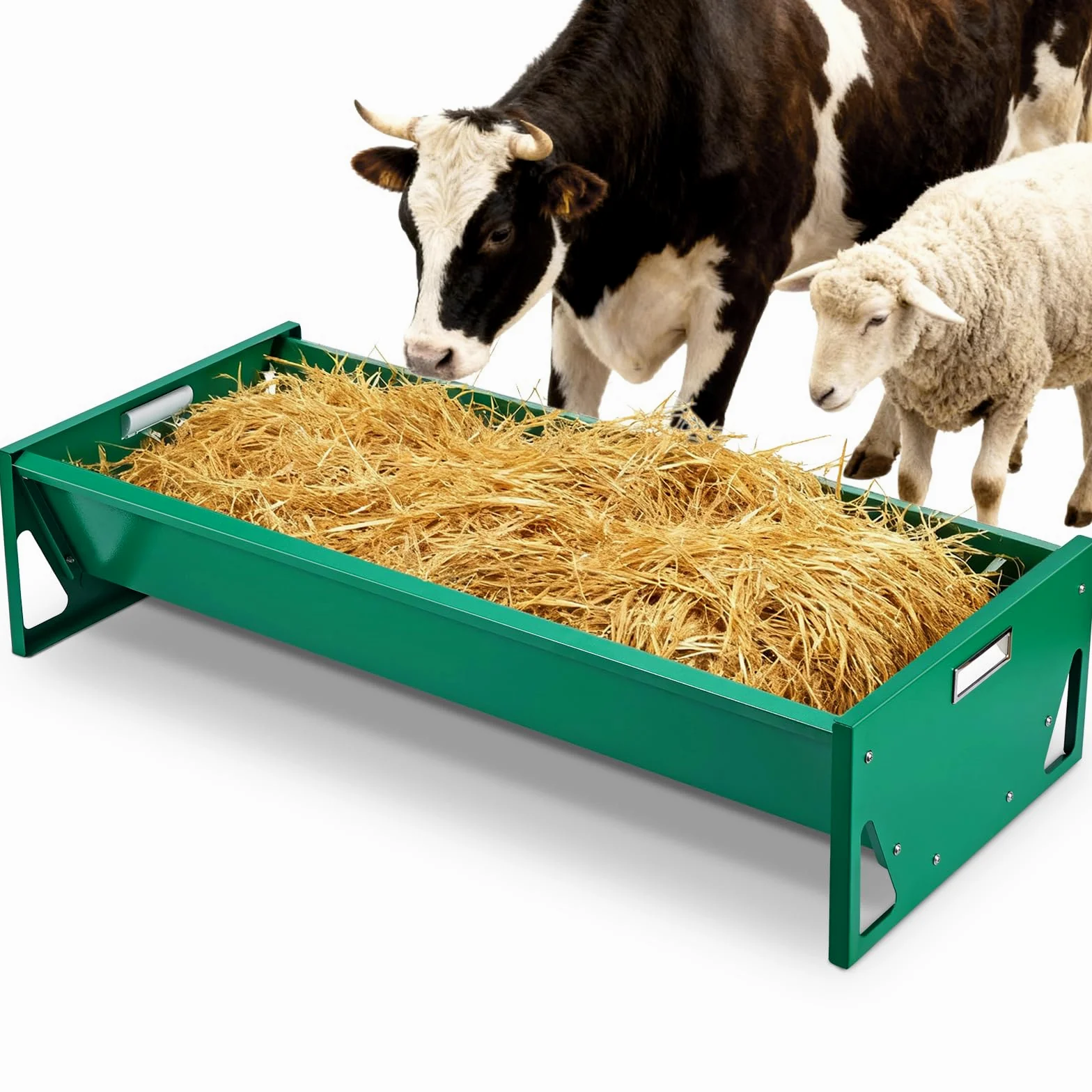 Comedero para Cabras, Comedero para Ganado de Acero Galvanizado de 100 Cm, Alimentador PortáTil de Gran Capacidad para Granjas de Alpacas, Cabras, Terneros, Ovejas y Caballos