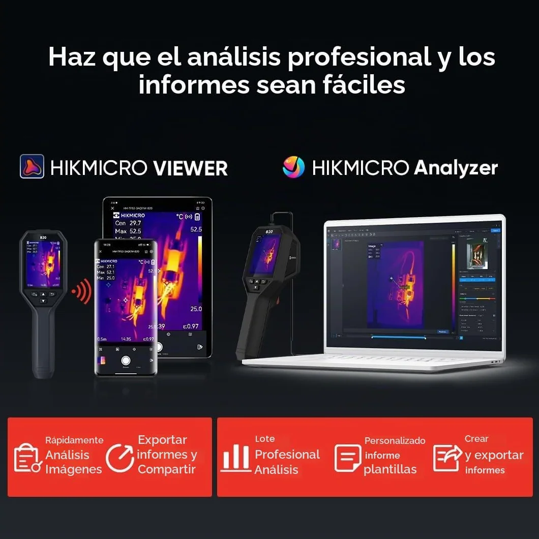 HIKMICRO B20 Cámara térmica de resolución IR de 256 x 192 con cámara visual de 2 MP WiFi, 25 Hz, pantalla LCD de 3,2", cámara termográfica de medición de pantalla completa, IP54, rango de -4~1022 °F