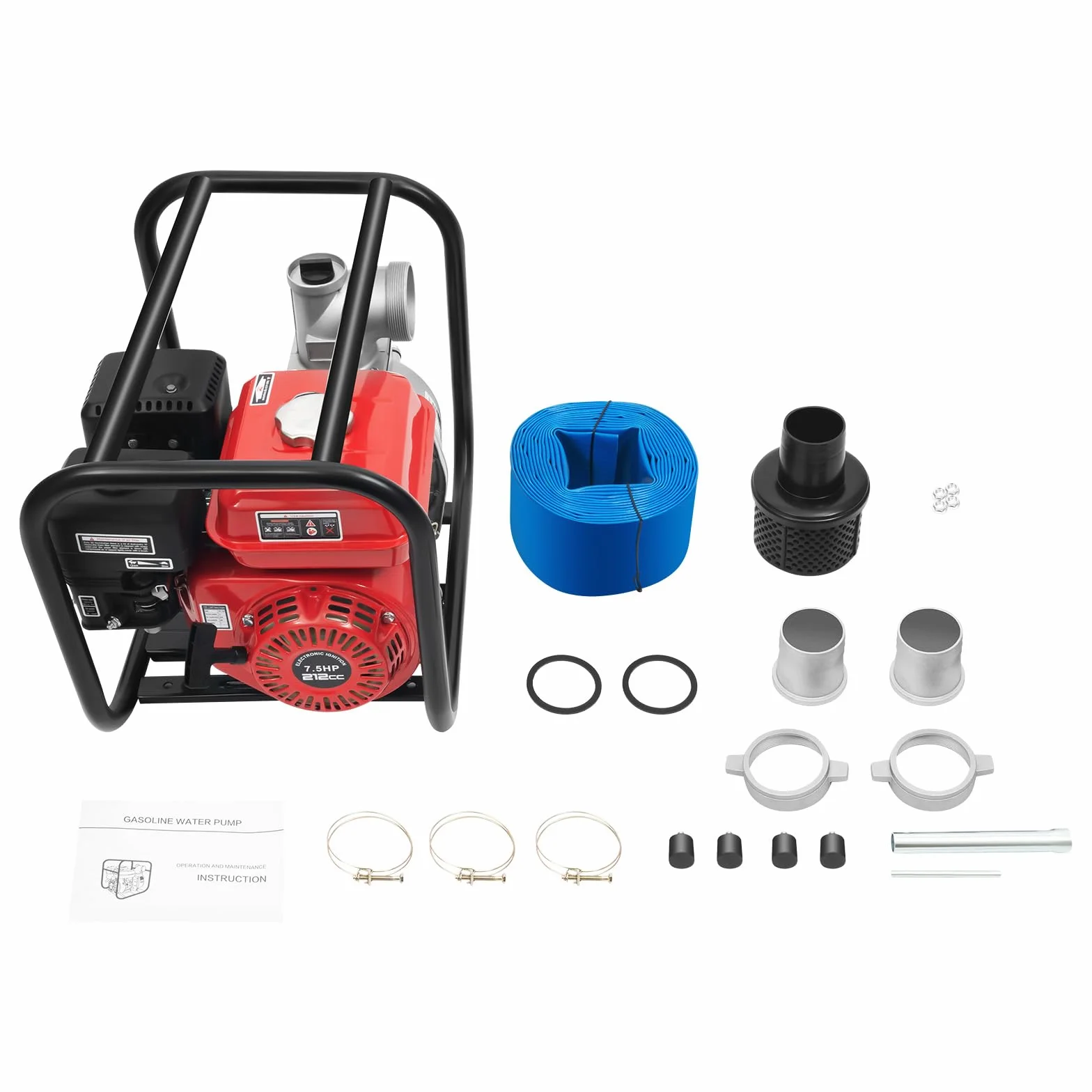 OUKANING Bomba de agua de gasolina 7,5 HP, altura de extracción de 30 m, conexión de 2 a 3 pulgadas, motor de bomba de jardín de 4 tiempos, portátil para riego, drenaje, agricultura y bomberos (tipo B