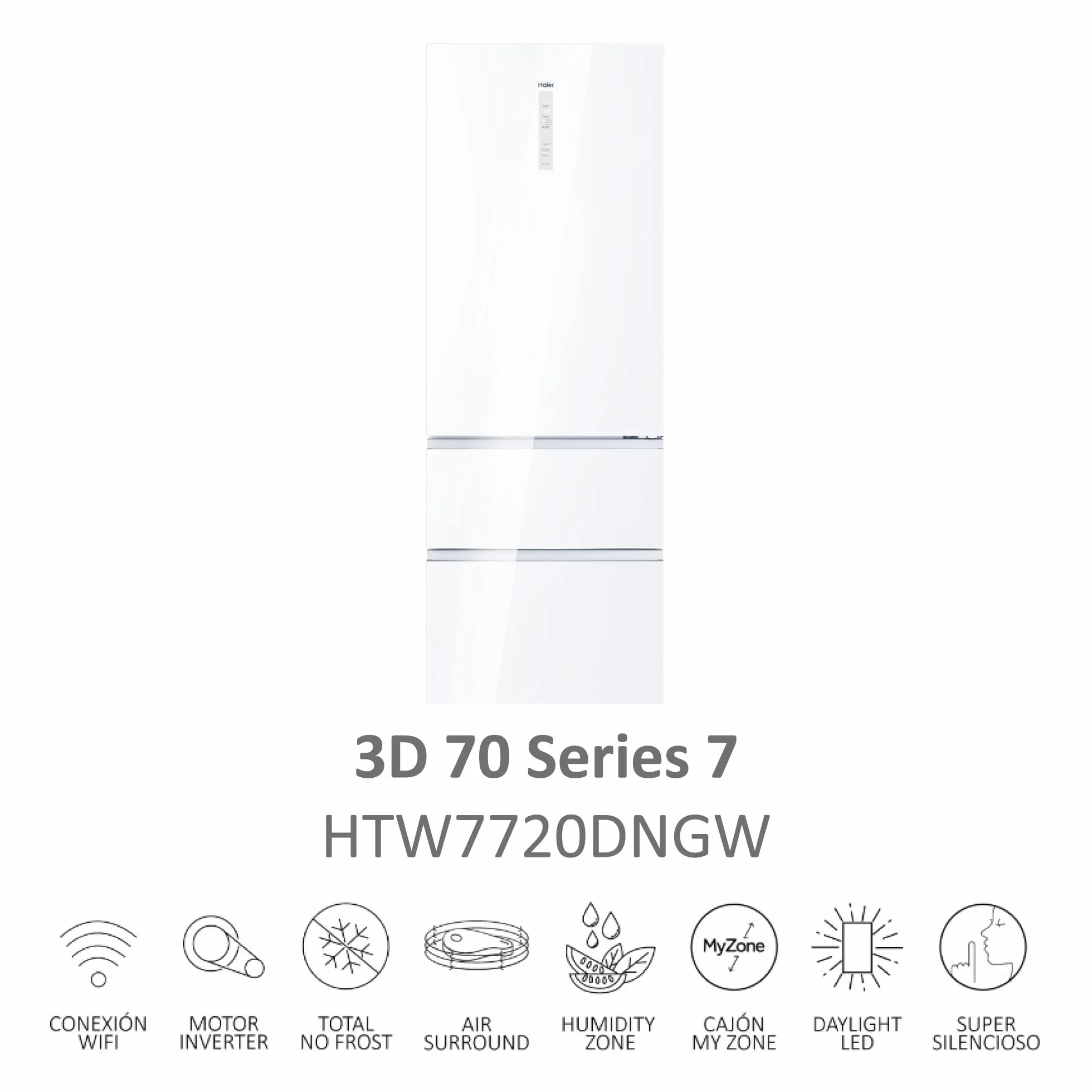 Haier Frigorífico Combi 3D 70 Series 7 HTW7720DNGW 483L Total No Frost Motor Inverter Blanco