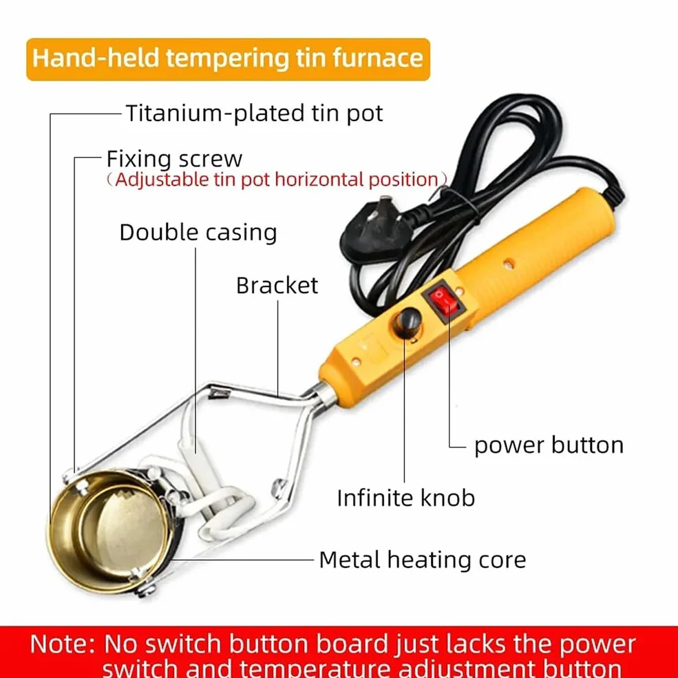 Mini Crisol Eléctrico para Plomo 300W, Horno de Fusión de Metal Portátil 65mm 150-450℃ para 3000g