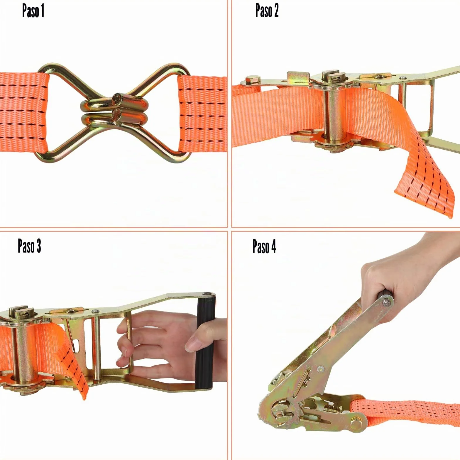 Eslingas de Sujeción de Carga 3000kg Trinquete de Amarre Correas Carga 6m Naranja Camión