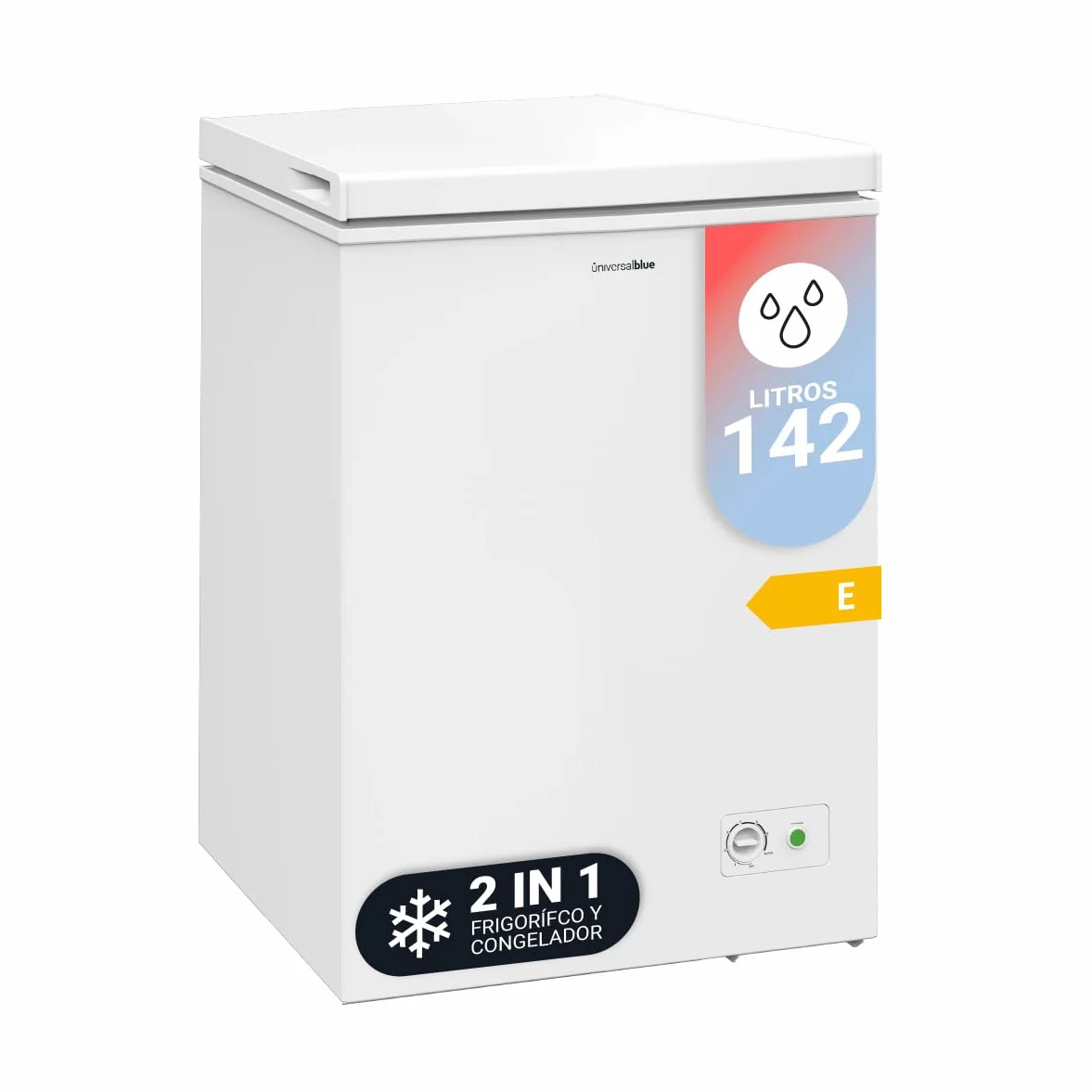 UNIVERSALBLUE Congelador Horizontal 142 L Arcón Congelador Blanco 2 en 1 4* Congelación Control Mecánico