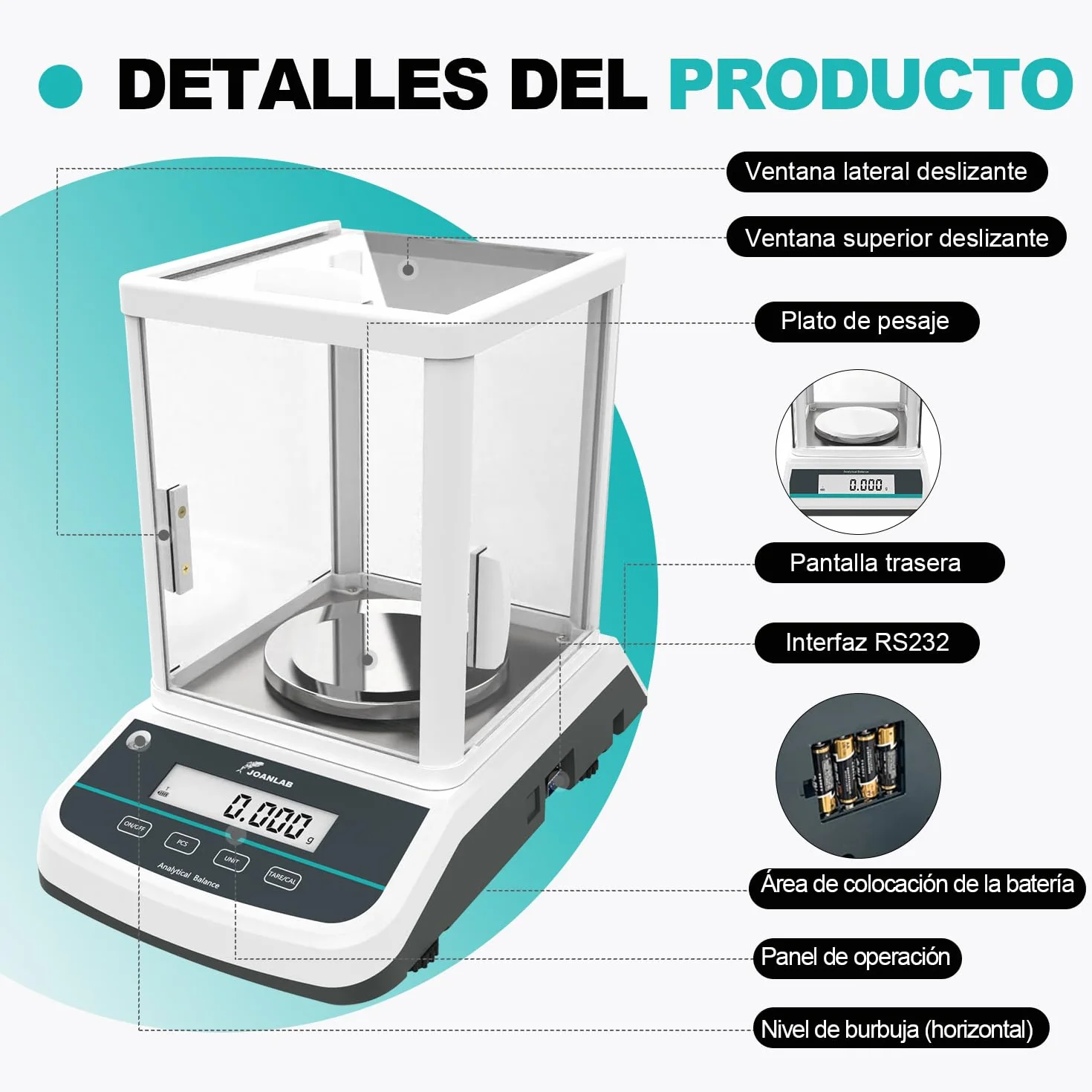 JOANLAB Balanza Analítica de Doble Pantalla 200g x 0,001g, Báscula de Laboratorio Alta Precisión con Calibración Externa, Pantalla LCD Retroiluminada para Laboratorio, Joyería & Farmacia(FA2003S)
