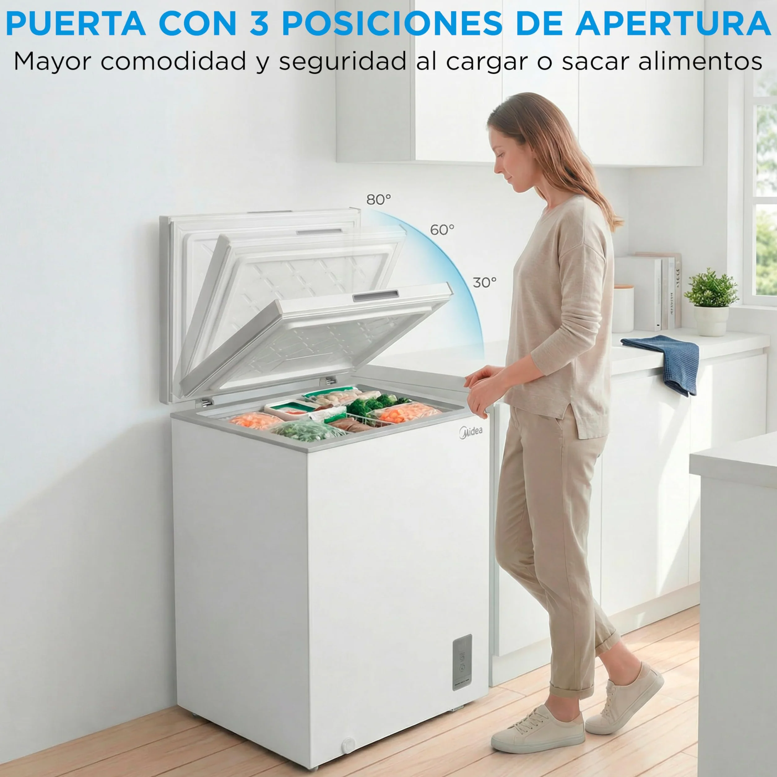 MIDEA Congelador Horizontal 143L Inverter Convertible Frigorífico Silencioso 37dB Bajo Consumo