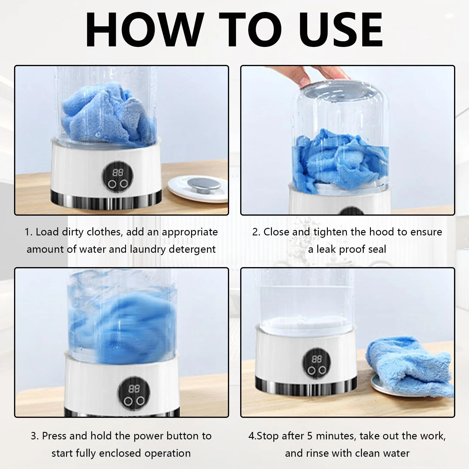 Mini Lavadora Portátil Plegable USB 1L con 2 Programas de Lavado para Viajes Camping