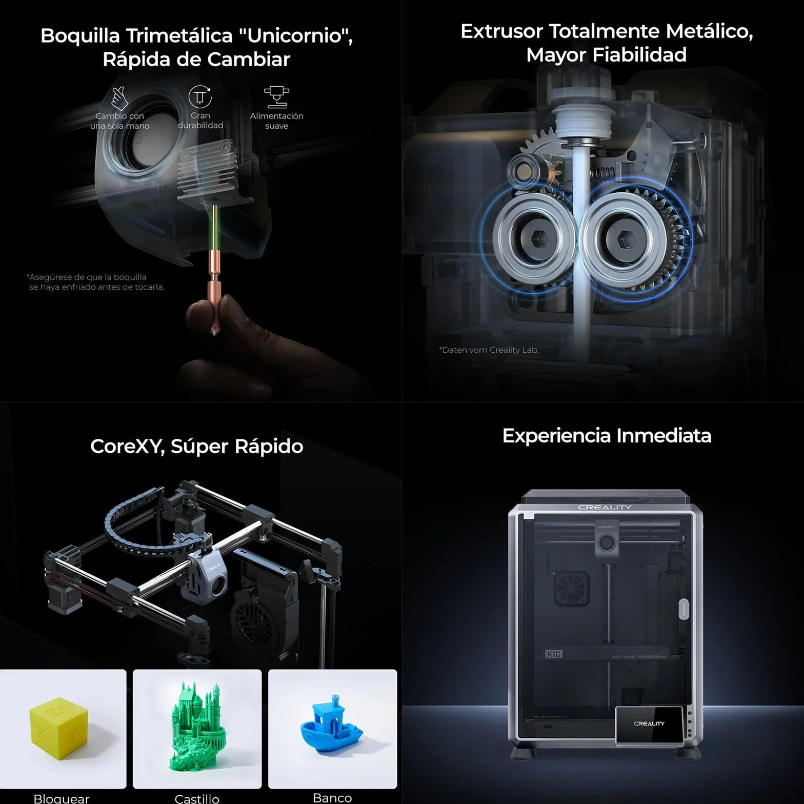 Creality K1C Impresora 3D de 600mm/s Alta Velocidad impresión con cámara AI, Actualización K1,Nivelación Automática y Continuar Imprimiendo Automáticamente,220x220x250mm