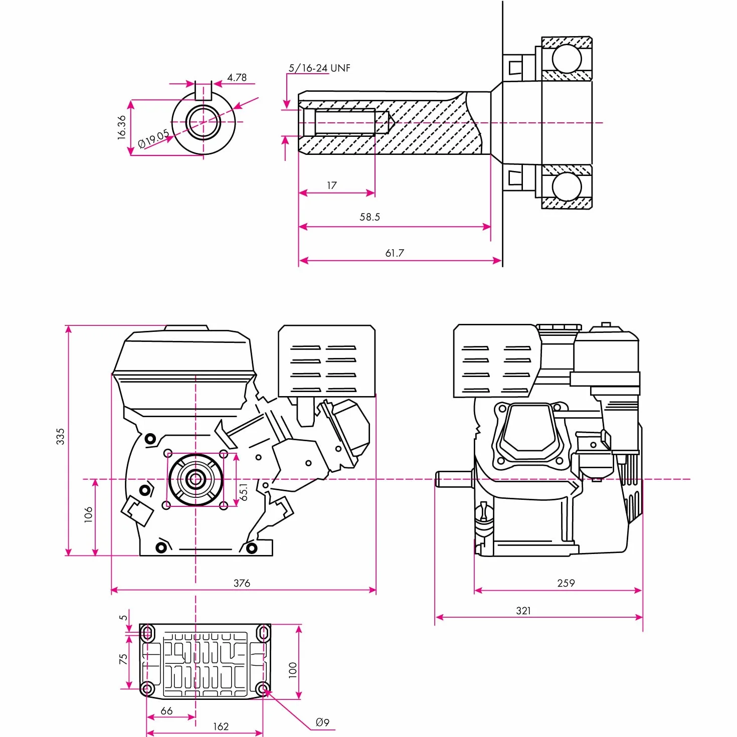 EBERTH Motor de gasolina 6,5CV, motor de gasolina de 4 tiempos con eje Ø 19,05mm, motor de kart con fusible de nivel de aceite, 1 cilindro, 196cc, arranque a tracción, refrigeración por aire
