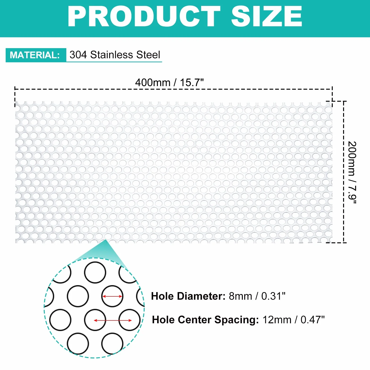 PATIKIL Chapa Perforada de Acero Inoxidable 304, 15.7" x 7.9", Malla Metálica Expandida de 19GA, Rejillas Decorativas para Ventilación
