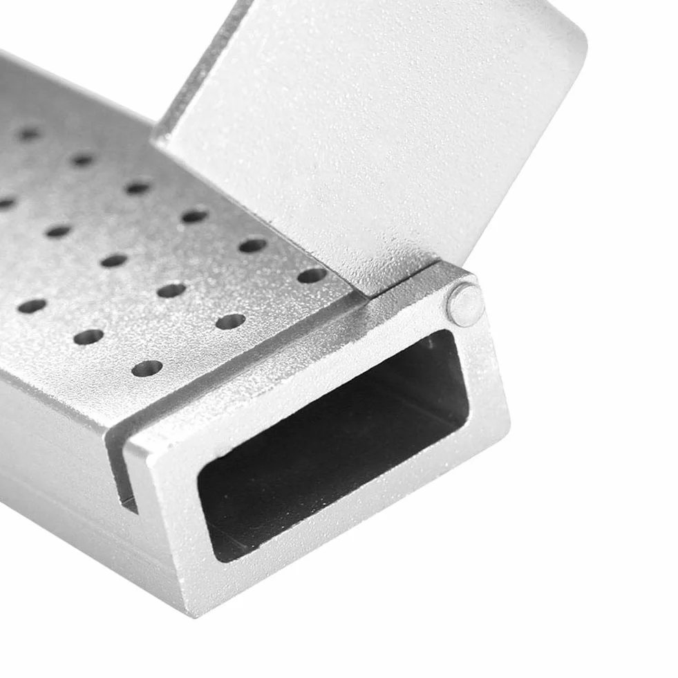 Caja de desinfección de aluminio para fresas dentales 30 agujeros plata