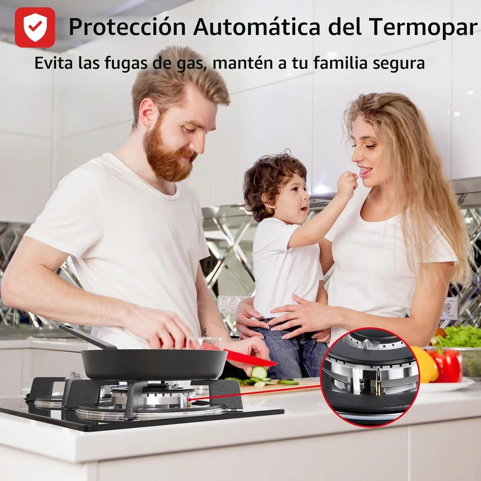 Placa de gas 2 fuegos autosuficiente cocina empotrable gas natural propano cristal