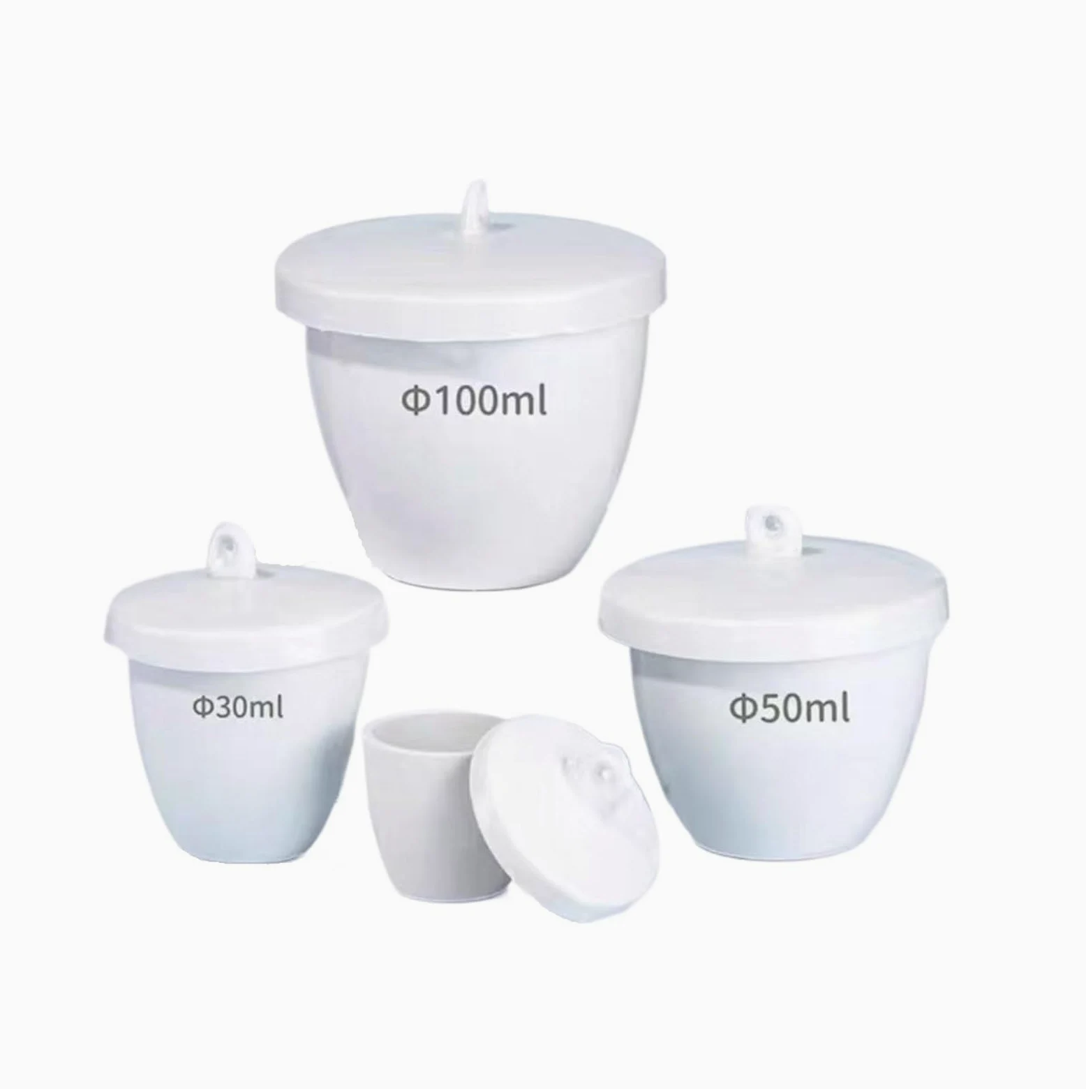 Crisol de porcelana resistente a altas temperaturas con tapa (25 ml, 30 ml, 50 ml, 70 ml) - Paquete de 10 unidades for uso en laboratorio(30ml)