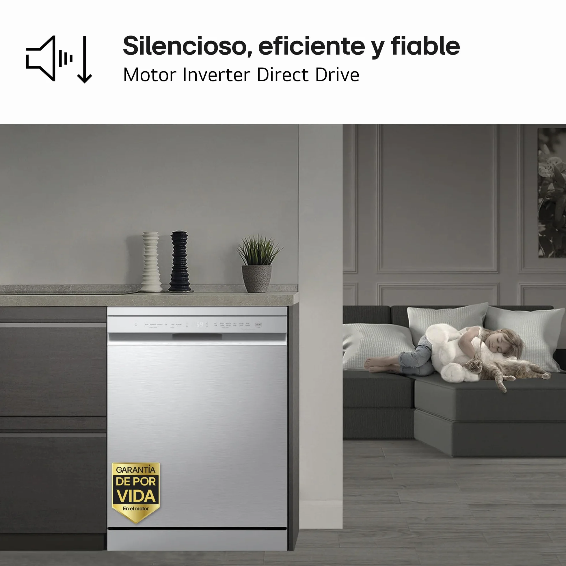 LG DF273FV Lavavajillas QuadWash Steam EasyRack Bandeja Cubiertos Smart Diagnosis Apertura Automática A 14 Inox Antihuellas