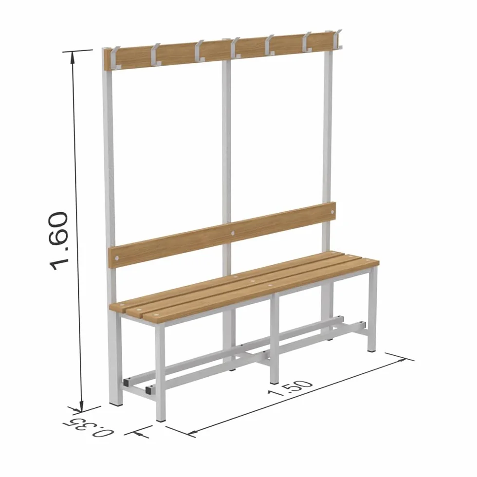 Spacio Banco de Madera Norrköping con Perchero 1500x1600x350 Estructura de Acero