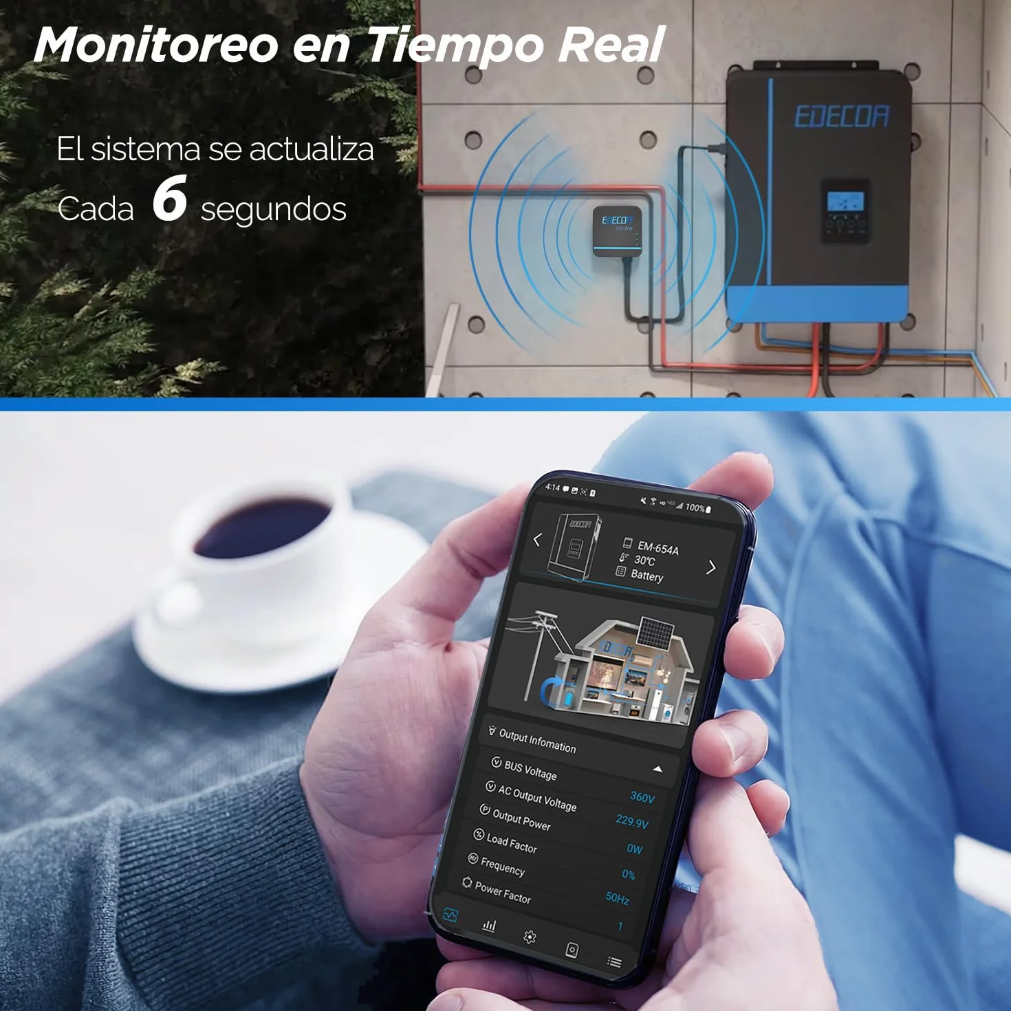 EDECOA Adaptador de sincronización de datos Módulo WiFi para conexión con inversores híbridos Fácil control de parámetros y estado del inversor híbrido