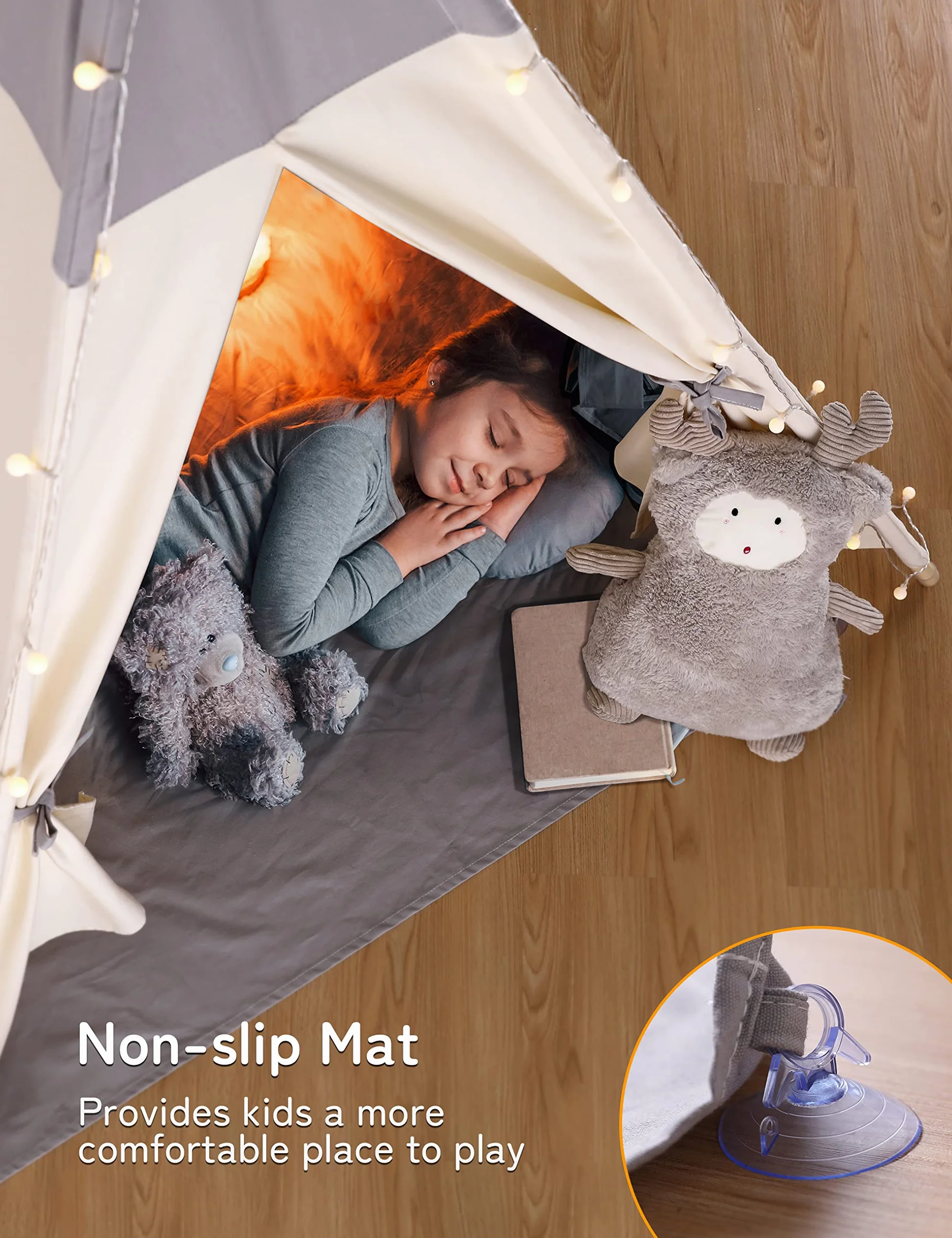 Besrey Tipi Indio para Niños Tienda de Campaña Infantil Canvas Algodón con Alfombra y Luces