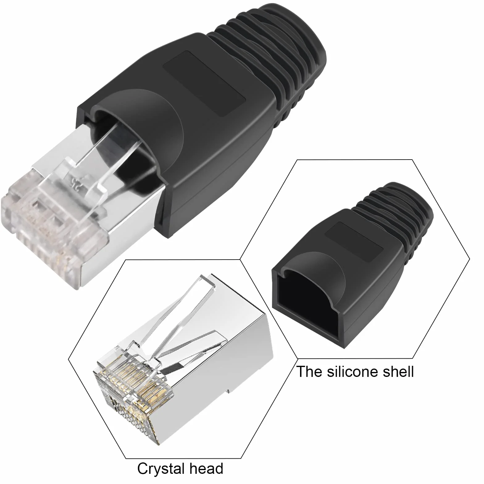 Enchufes RJ45 Blindado Ethernet Cat5e Cat6 Conectores chapados en oro 8P8C 50U