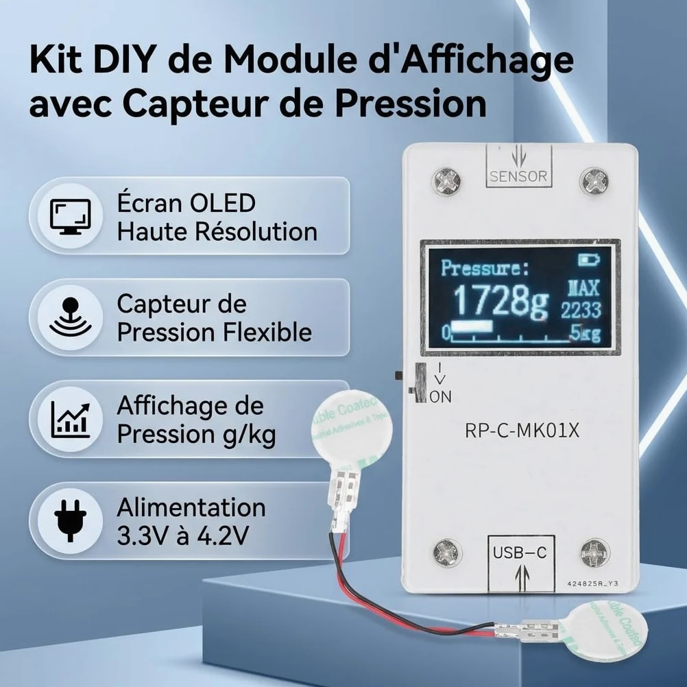 Garosa Módulo de Visualización de Sensores de Presión, Kit DIY con Película Flexible Ultradelgada, Alta Sensibilidad, 32x62.6x11mm, 3.3V-4.2V, Incluye Sensor y Pantalla, para Proyectos Electrónicos