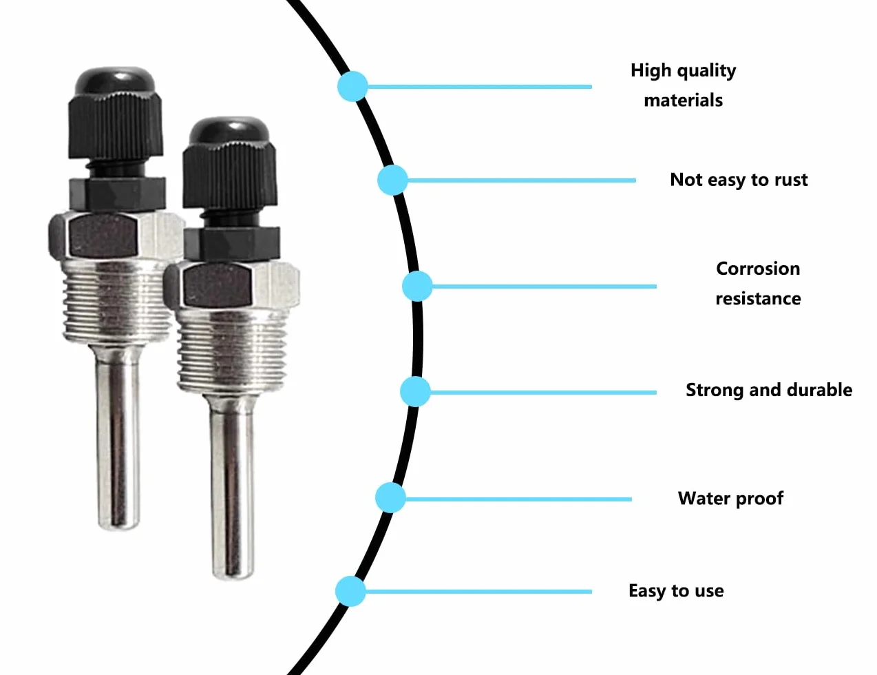 2 piezas de manguitos de inmersión,termopozo de acero inoxidable,tubos de protección de inmersión para termopares,sensor de tubo de rosca G 1/2 pulgada con tornillo de bloqueo(8 * 30 mm)