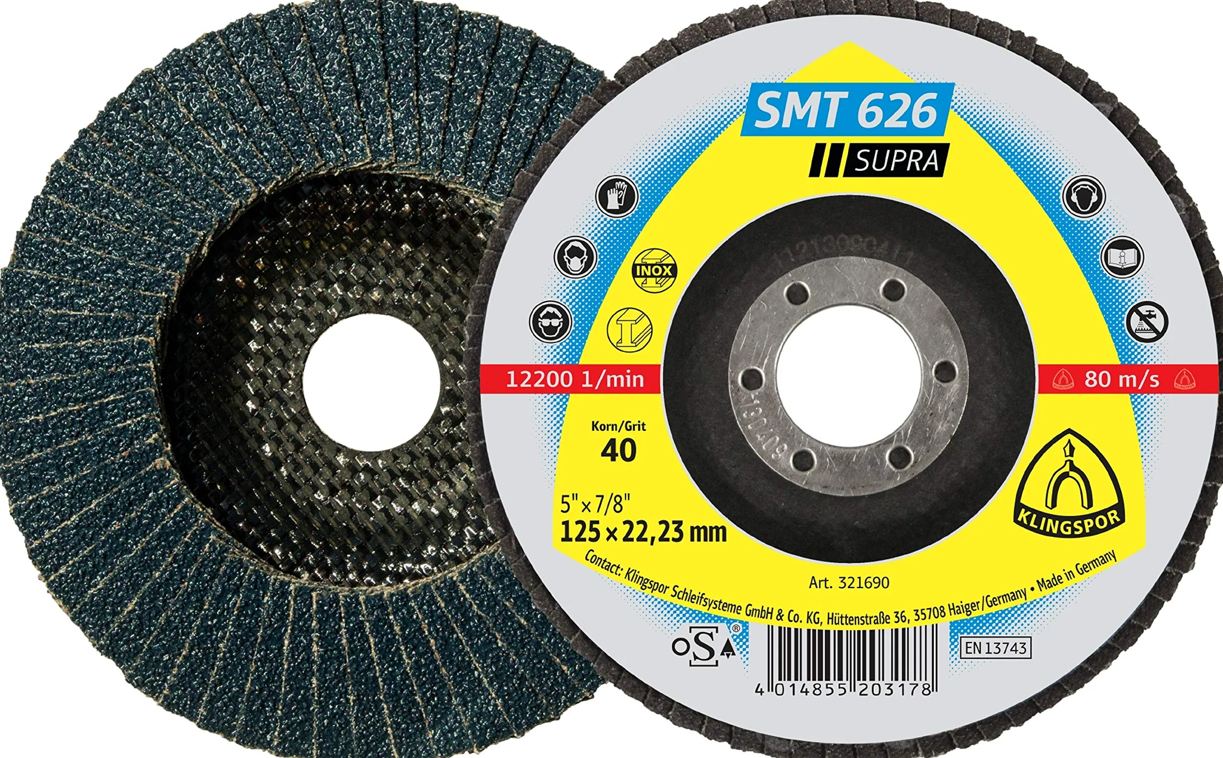 321696 SMT 626 Discos de Láminas Abrasivos, 60 Grano, 180 mm x 22.23 mm