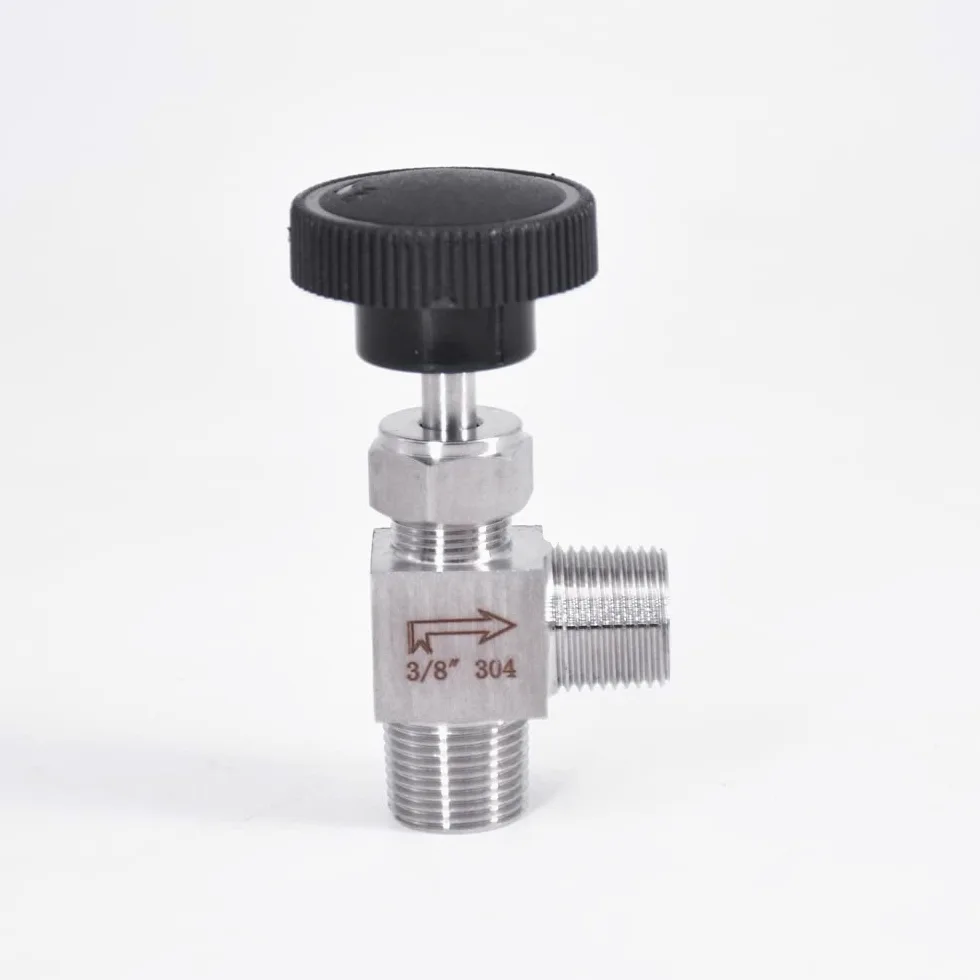 1/8 "1/4" 3/8 "1/2" válvula de Aguja de ángulo Macho Codo de grúa 304 Control de Flujo Inoxidable Agua Gas Aceite 915 PSI(1/8 Inch)