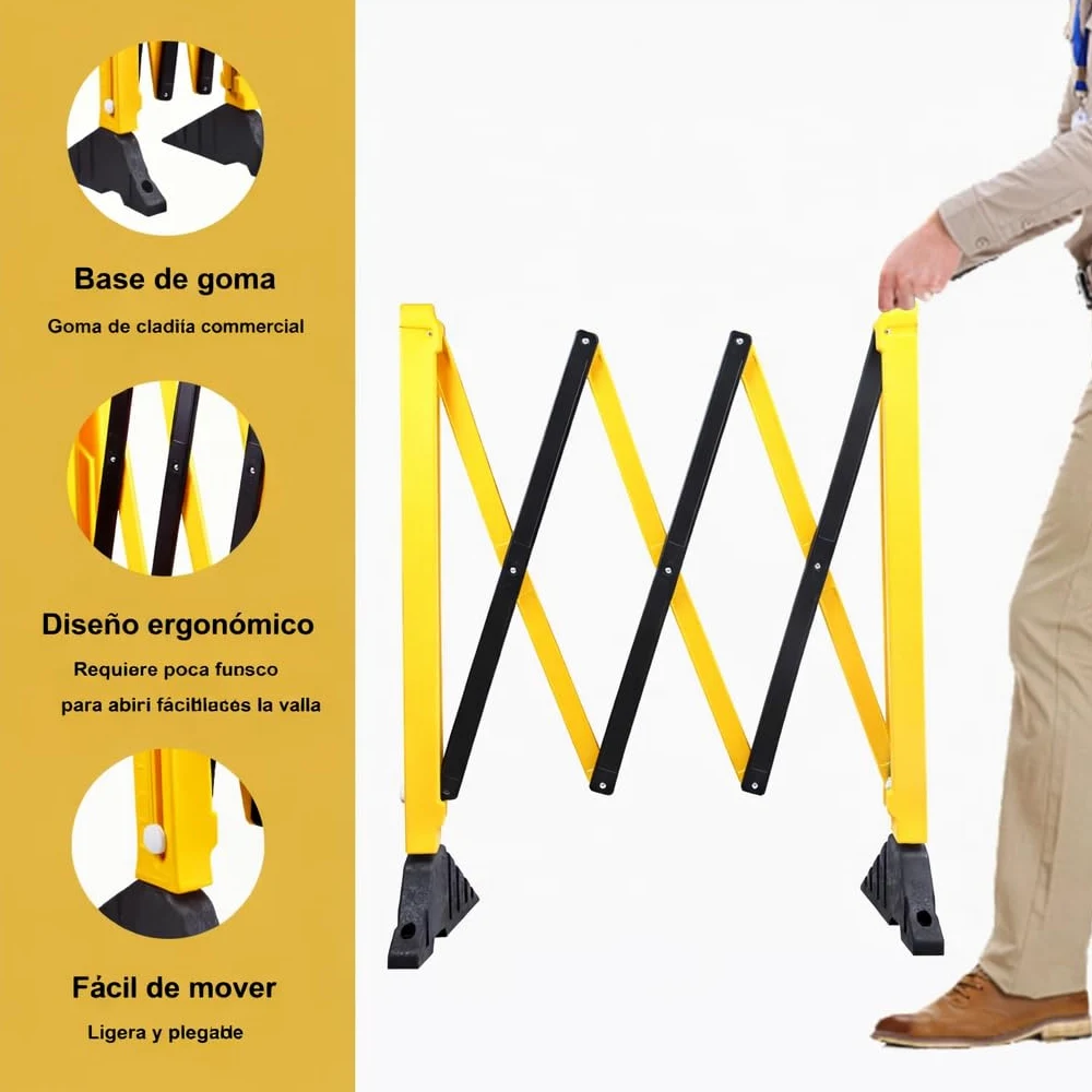 Barricadas extensibles de 260 cm, color amarillo y negro, con puerta larga de metal, retráctil, para tránsito y tráfico retráctil (2 unidades)