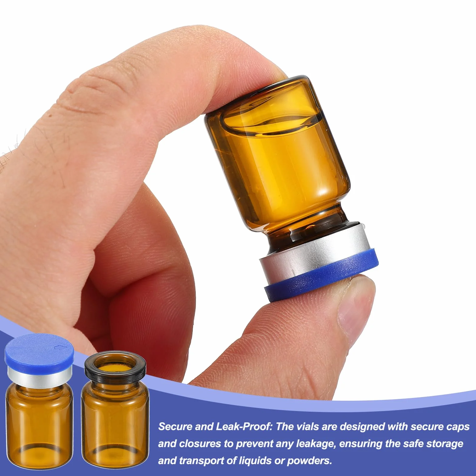 PATIKIL Frascos de Muestra de 5 ml, 100 Unidades, Frascos de Laboratorio Vacíos con Tapón de Goma Butílica, Vidrio de Borosilicato Ámbar