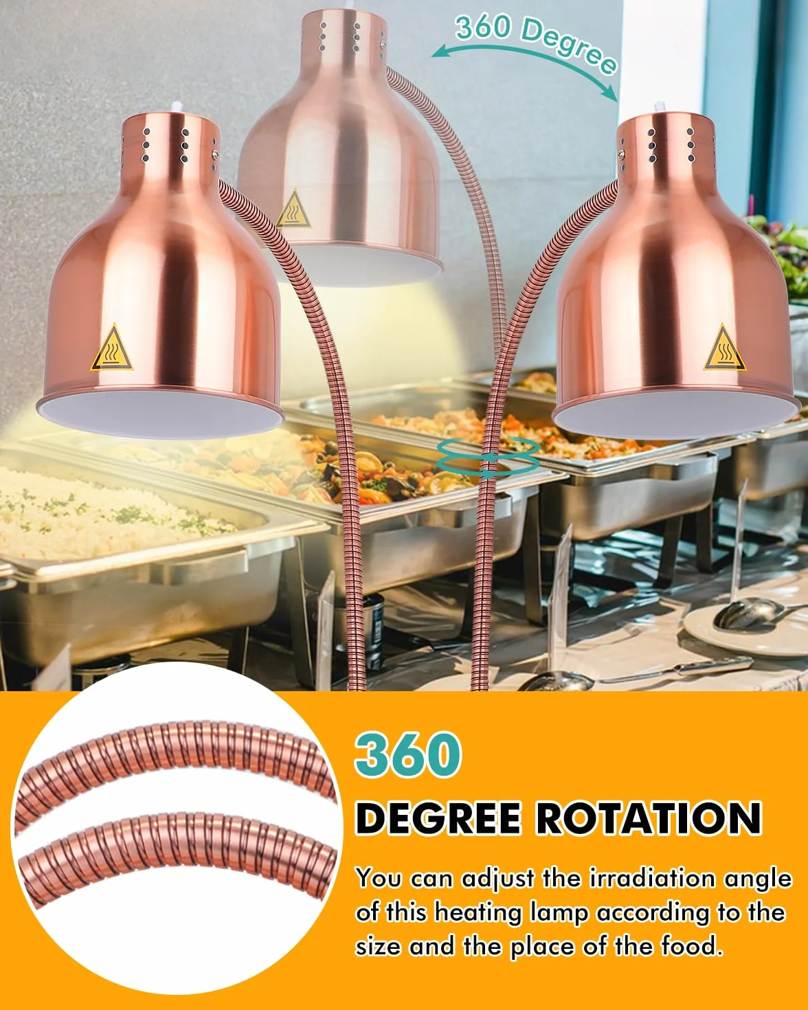 Lámpara de calor para alimentos YJINGRUI 250W ×2, manguera extensible 70 cm, buffet restaurante cocina