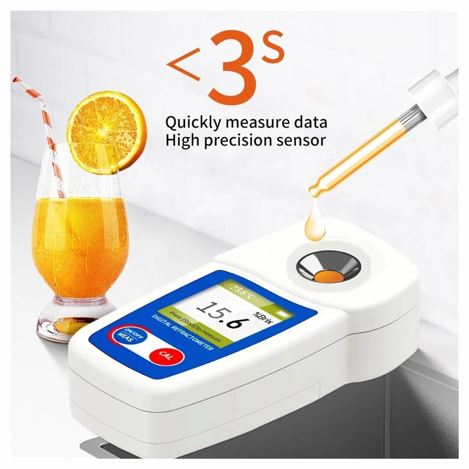 Refractómetro Digital Jugo De Fruta ATC Portátil Medidor Azúcar Sacarimétrico,Alta precisión